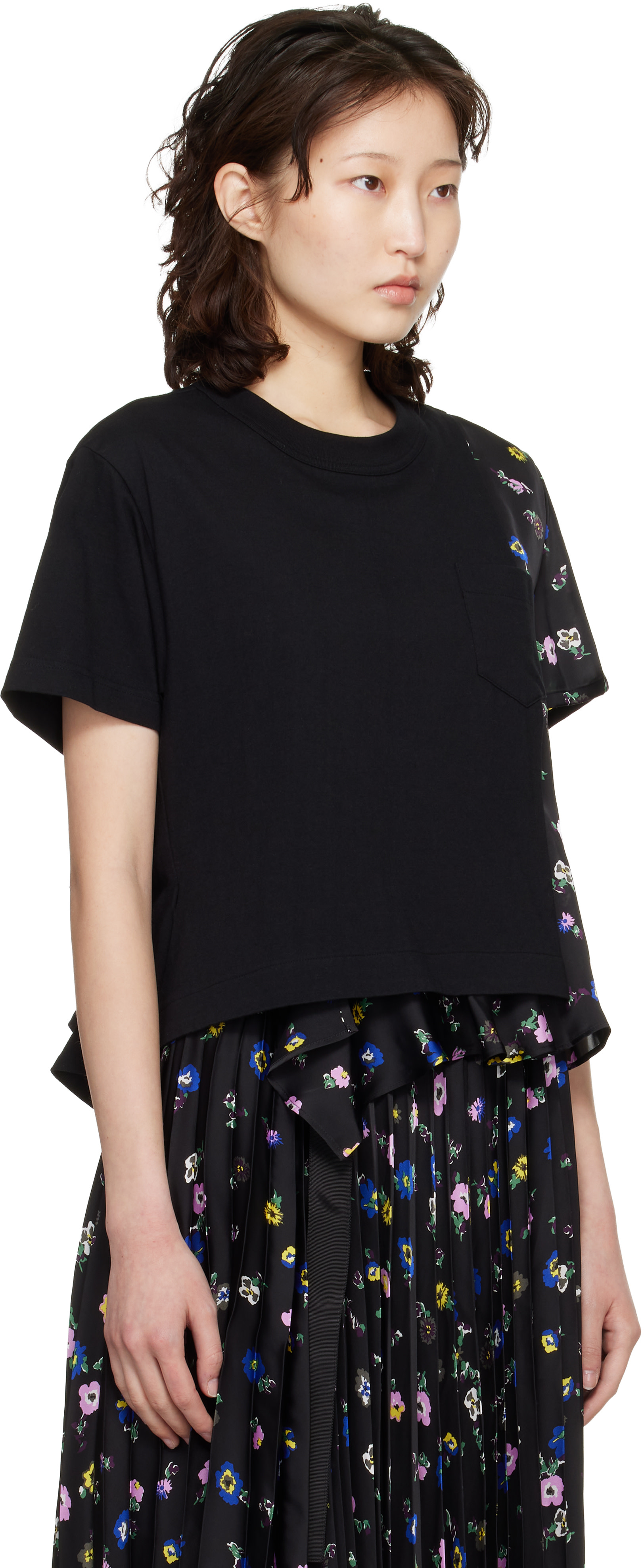 トップス sacai Floral Print Shirt sacai: Black Floral Print T-shirt | SSENSE