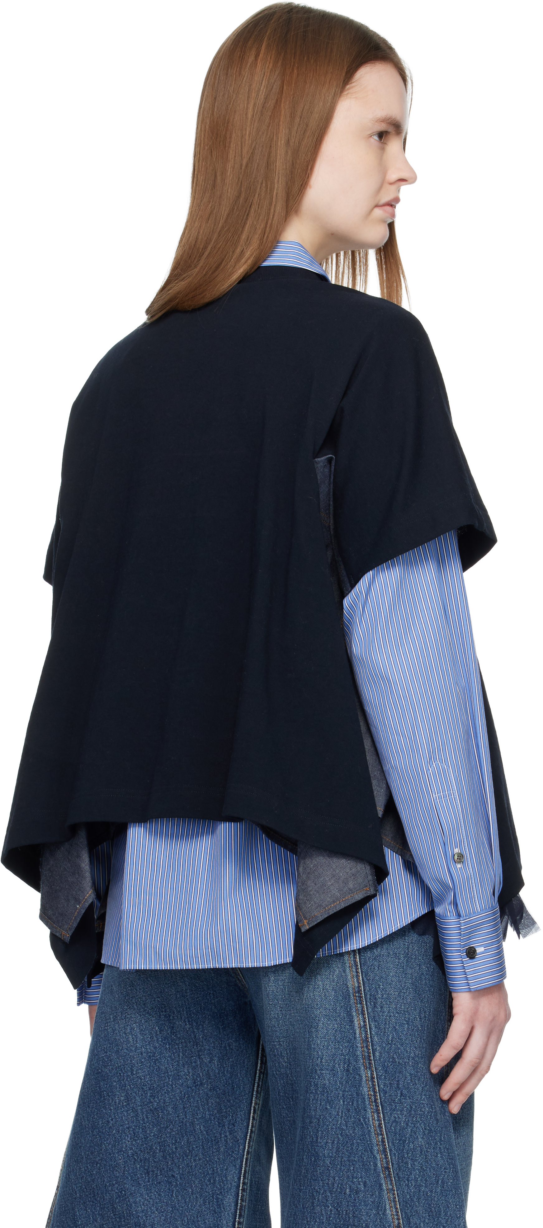 sacai: ネイビー ライトウェイト デニム＆コットンジャージ Tシャツ