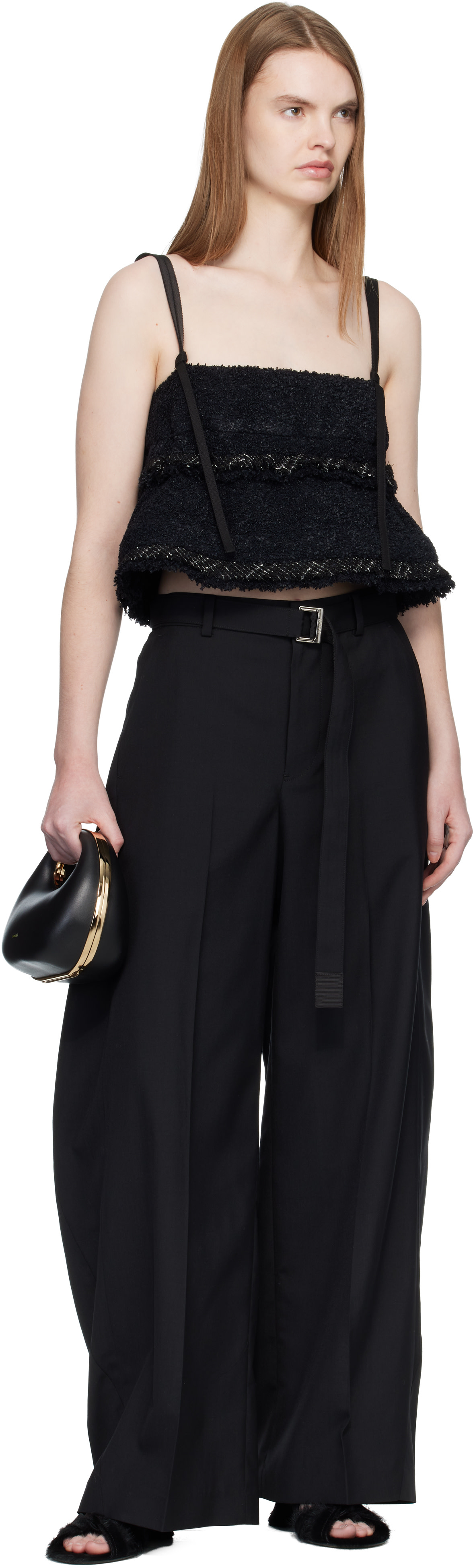 sacai - Black Tweed Camisole
