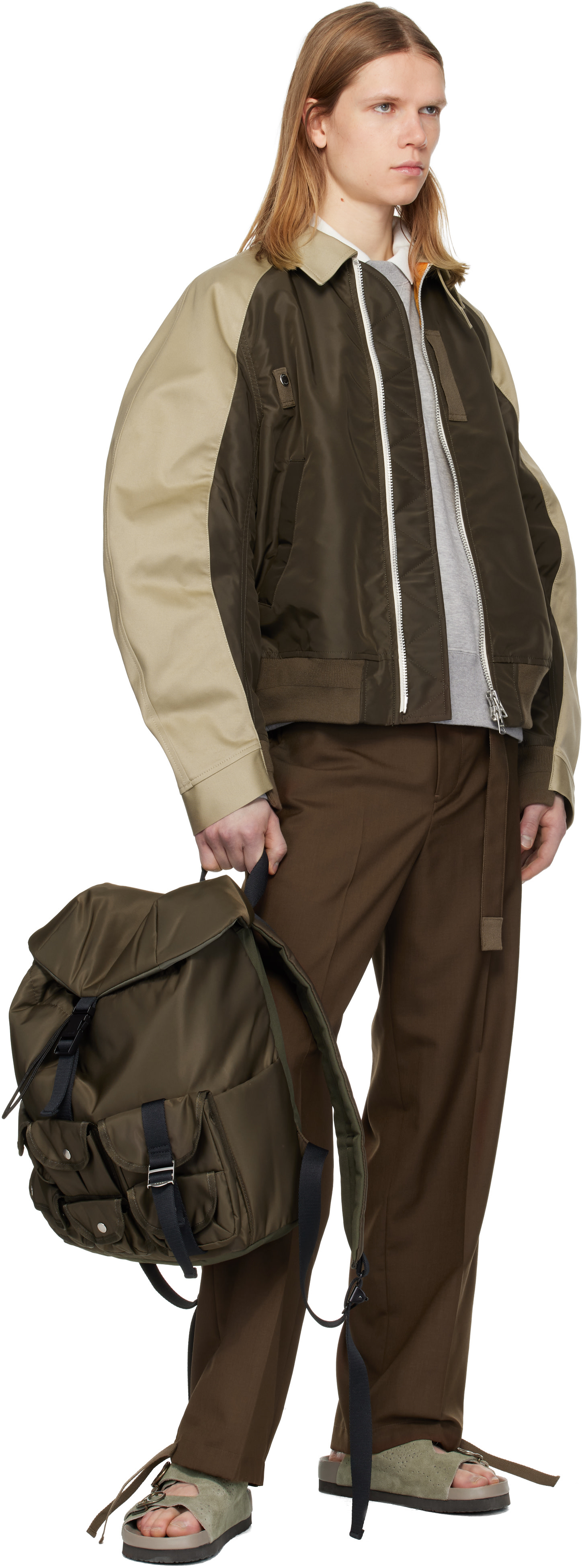sacai: Khaki Nylon Backpack | SSENSE