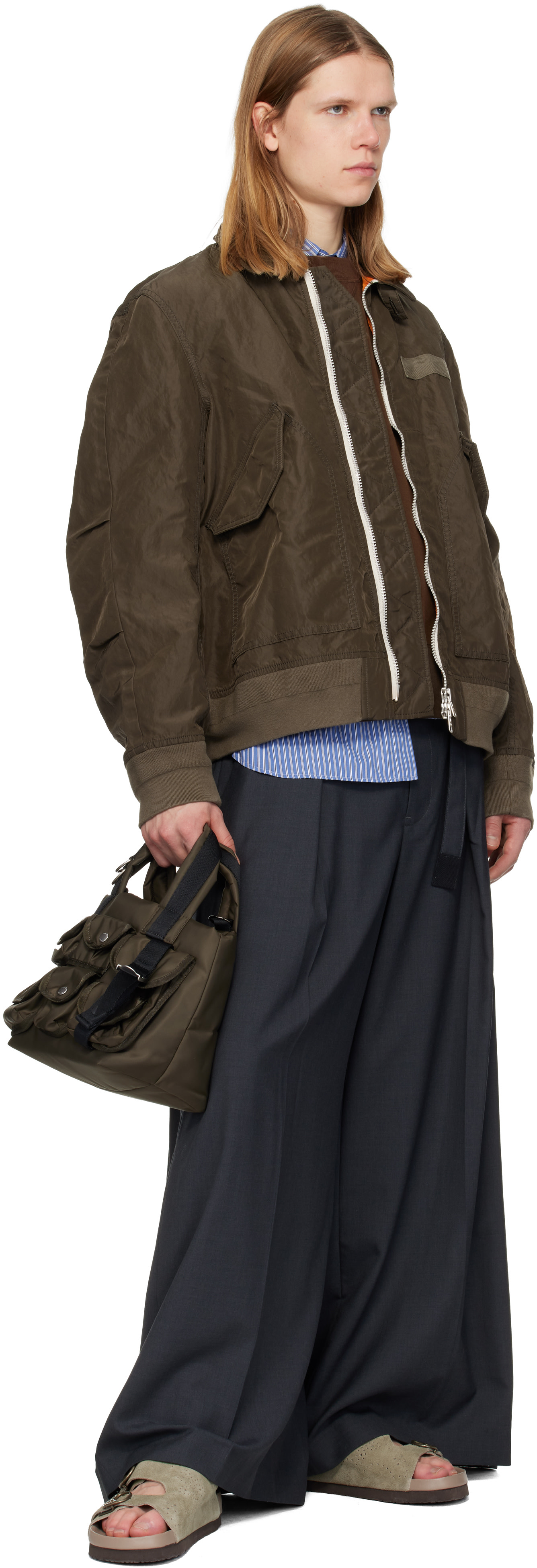 sacai: カーキ スモール ナイロン トートバッグ | SSENSE 日本