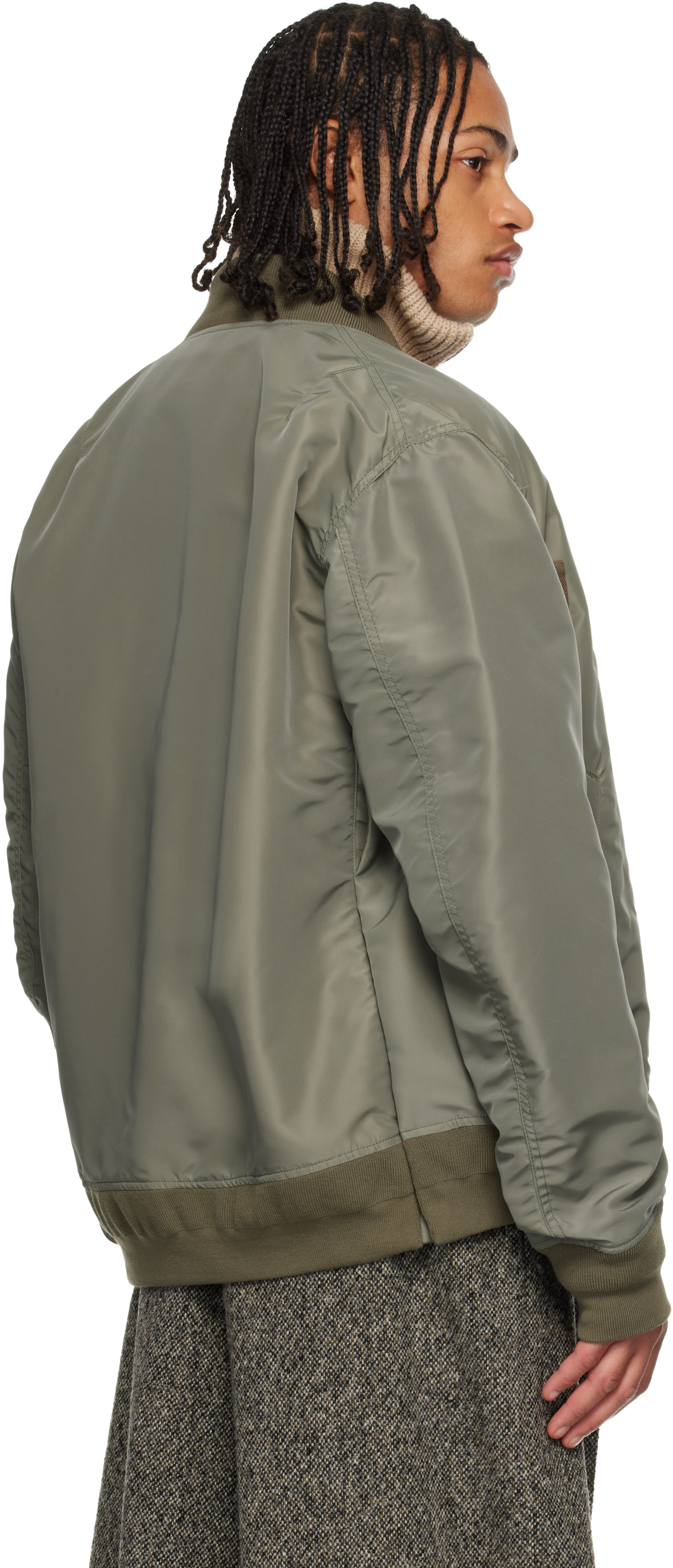sacai: Khaki Nylon Twill Blouson Bomber Jacket | SSENSE