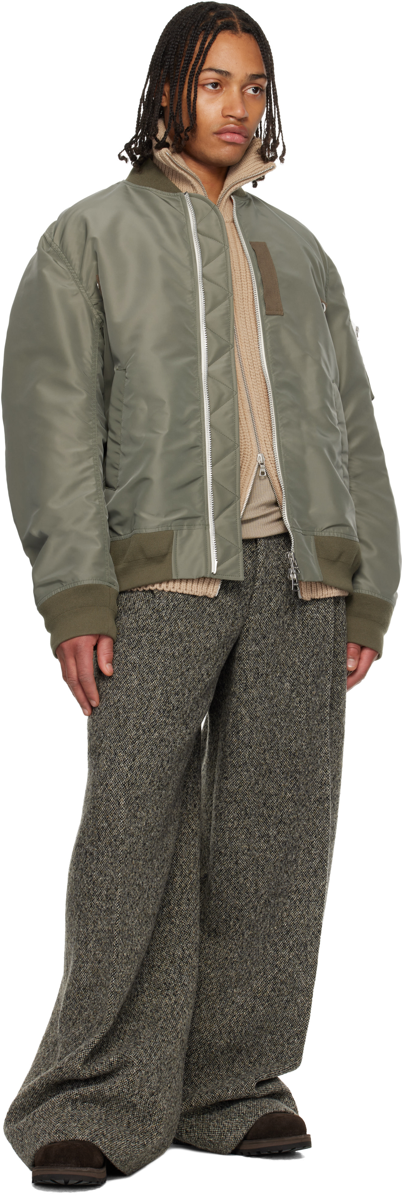 sacai: カーキ ナイロンツイル ブルゾン ボンバージャケット | SSENSE 日本