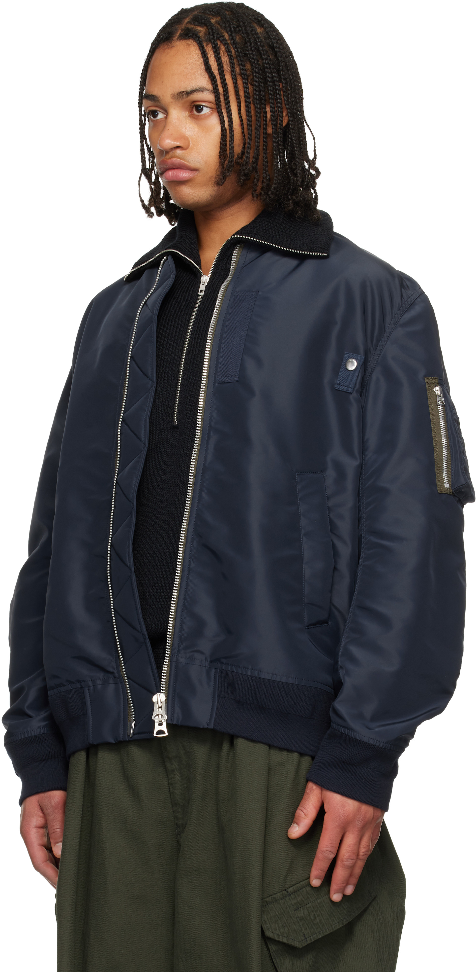 sacai: ネイビー ナイロンツイル ブルゾン ボンバージャケット