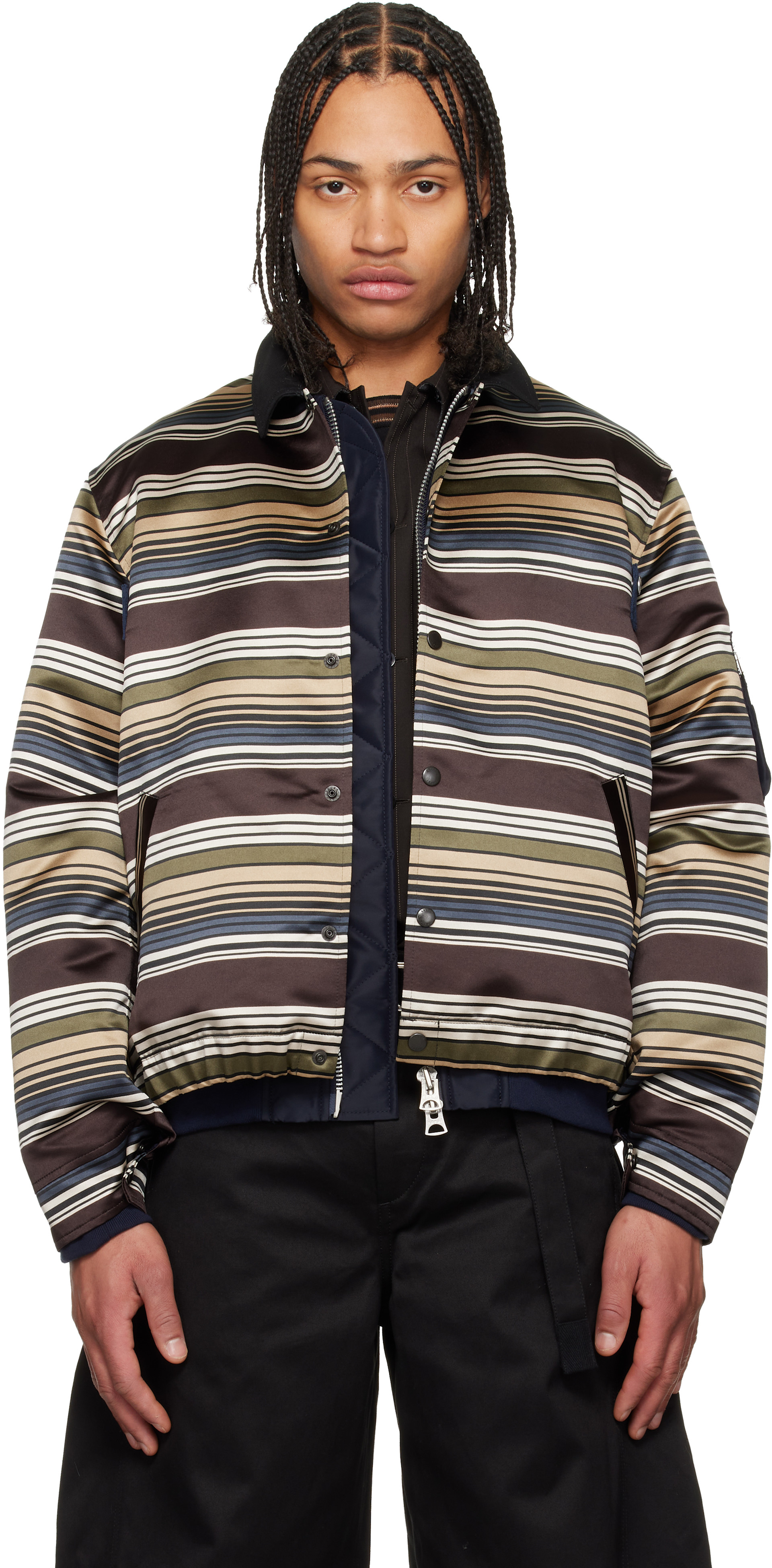 sacai: マルチカラー ホリゾンタルストライプ ブルゾンジャケット