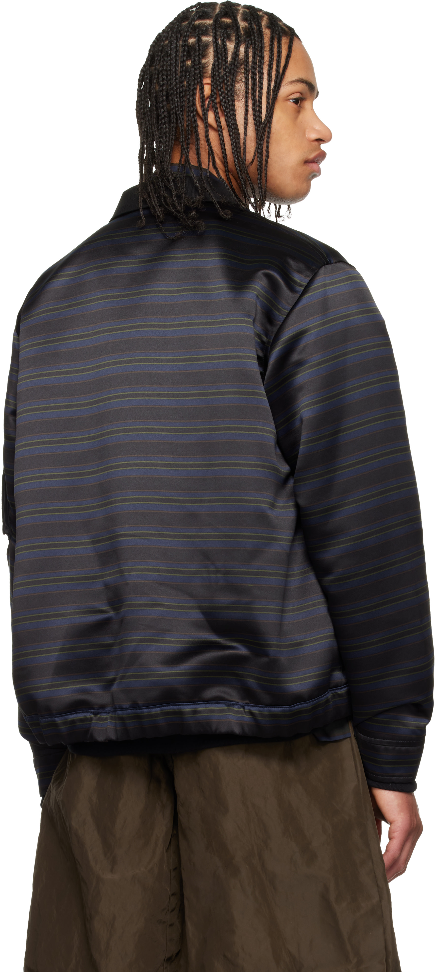 sacai: Navy Horizontal Stripe Blouson Bomber Jacket | SSENSE