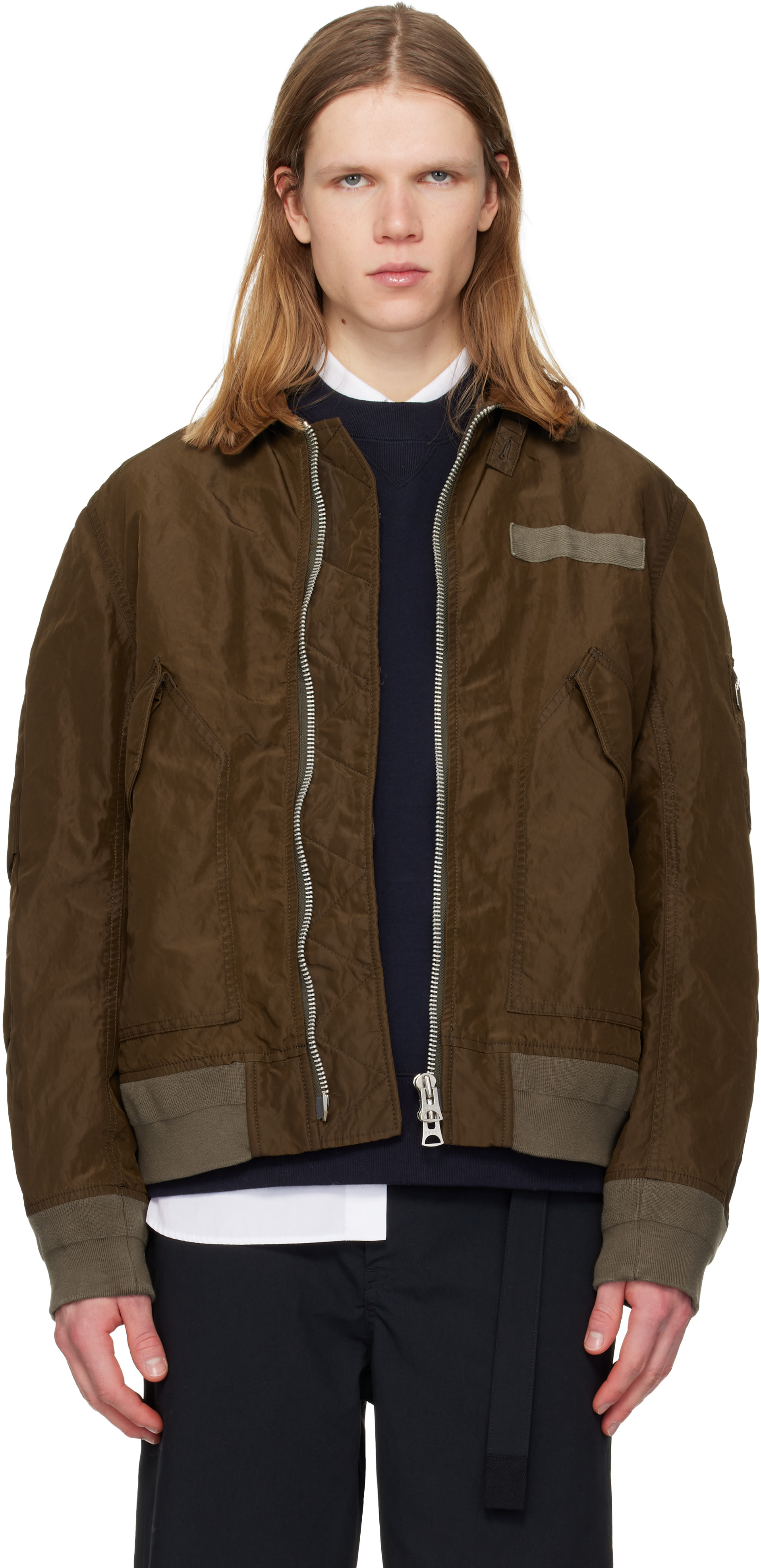sacai - ブラウン Treated Nylon Twill ボンバージャケット