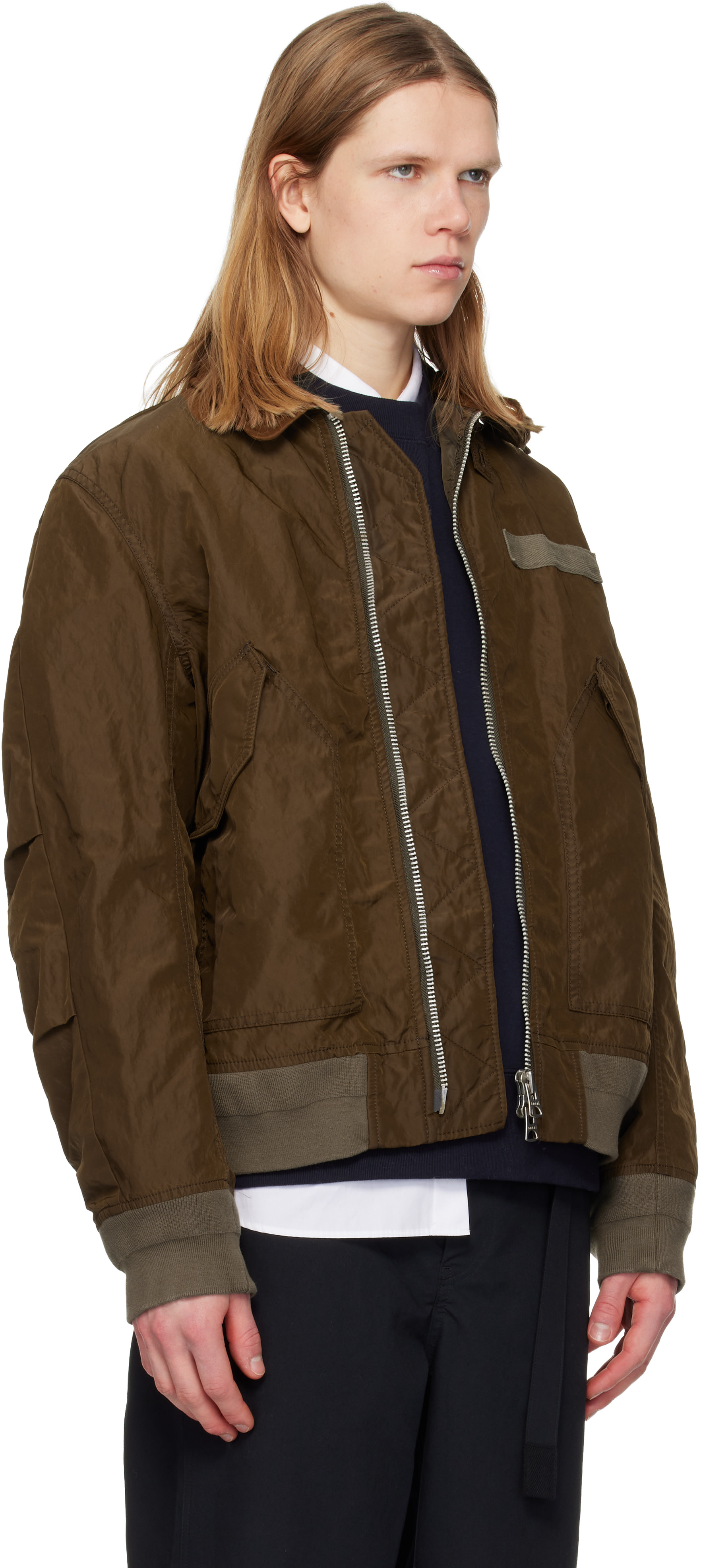 sacai - ブラウン Treated Nylon Twill ボンバージャケット