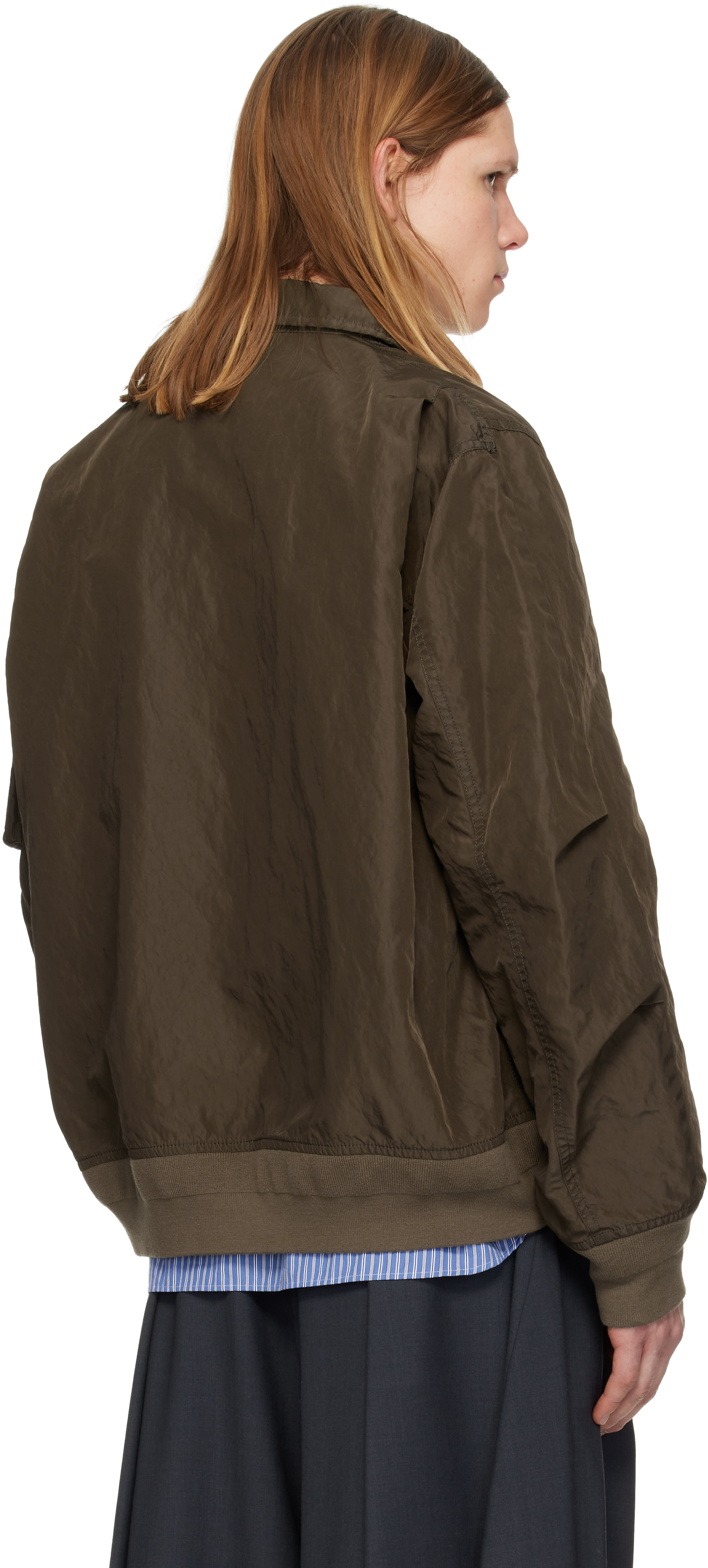 sacai: カーキ Treated Nylon Twill ボンバージャケット | SSENSE 日本