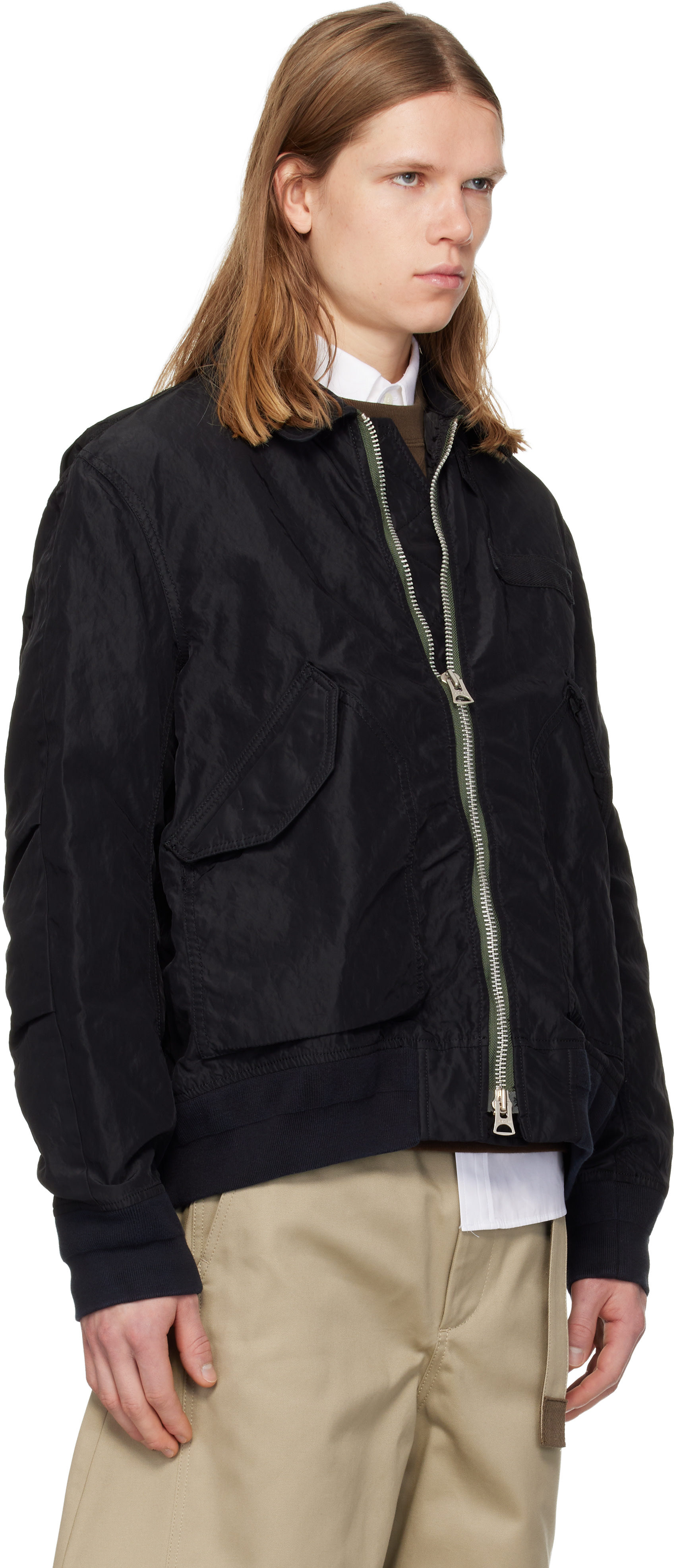 sacai: ブラック Treated Nylon Twill ブルゾン ボンバージャケット