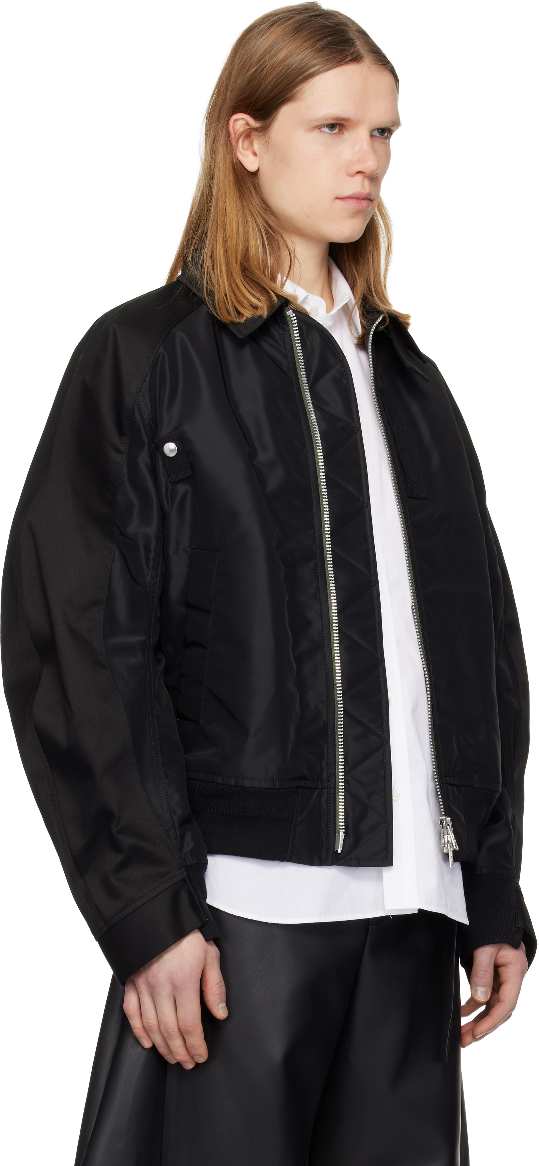 sacai: Black Cotton Chino & Nylon Twill Bomber Jacket | SSENSE