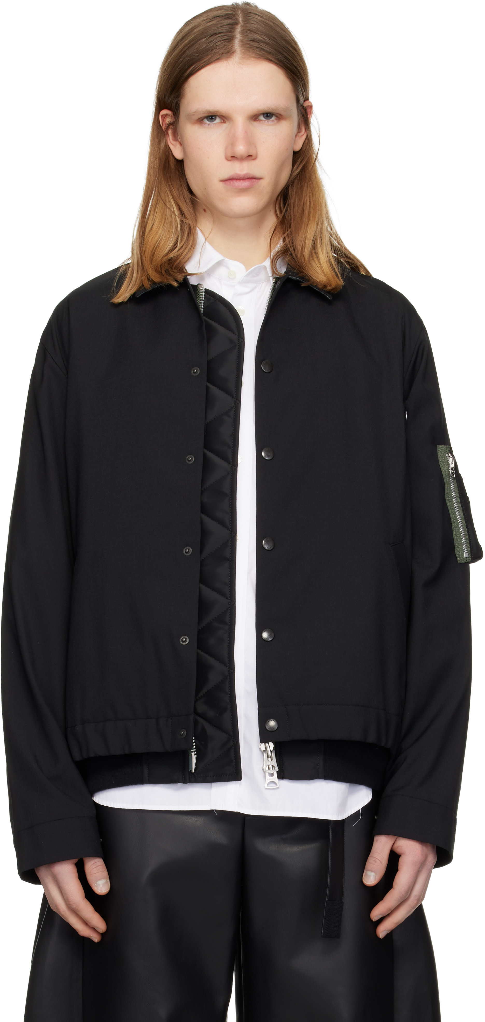 sacai: Black Nylon Twill Blouson Bomber Jacket | SSENSE