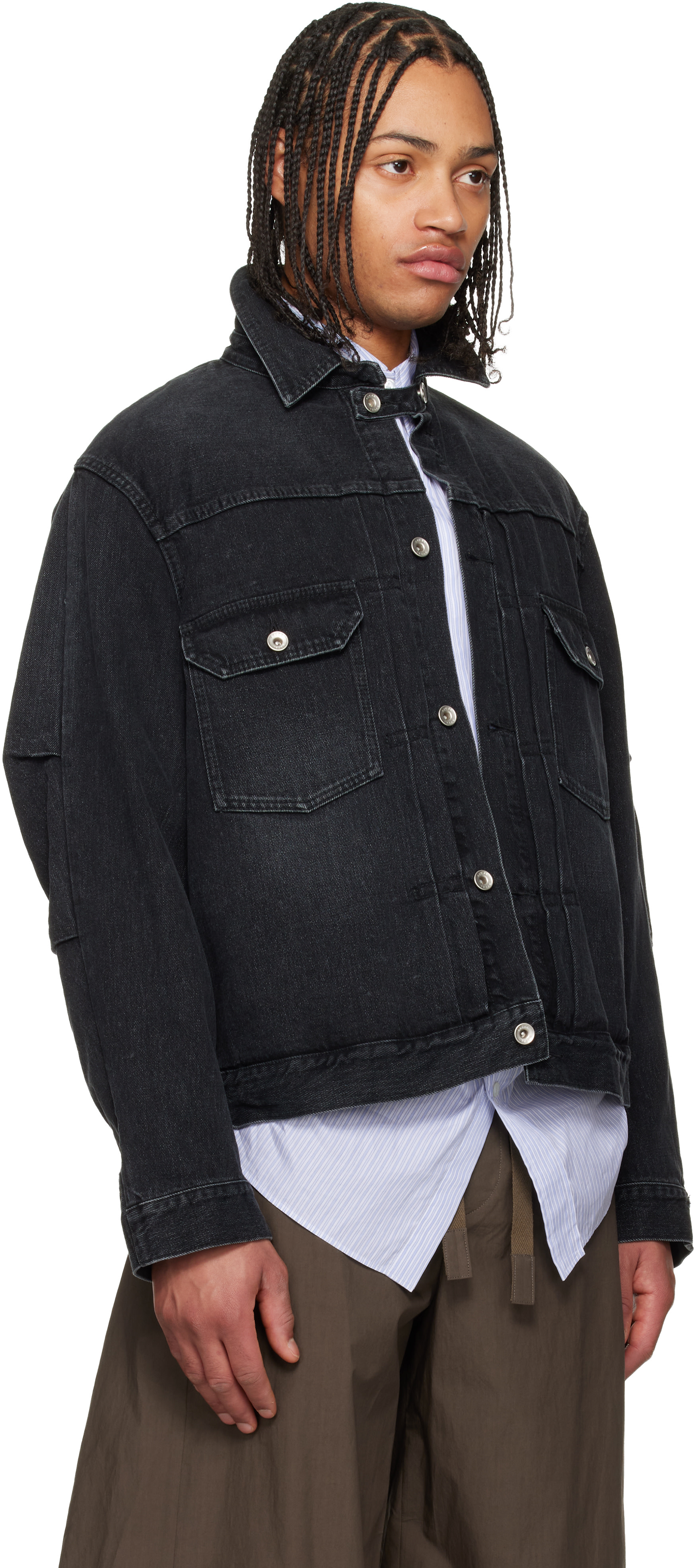 sacai デニムプルオーバー ブラック サイズ1 sacai: ブラック フェード デニムジャケット | SSENSE 日本
