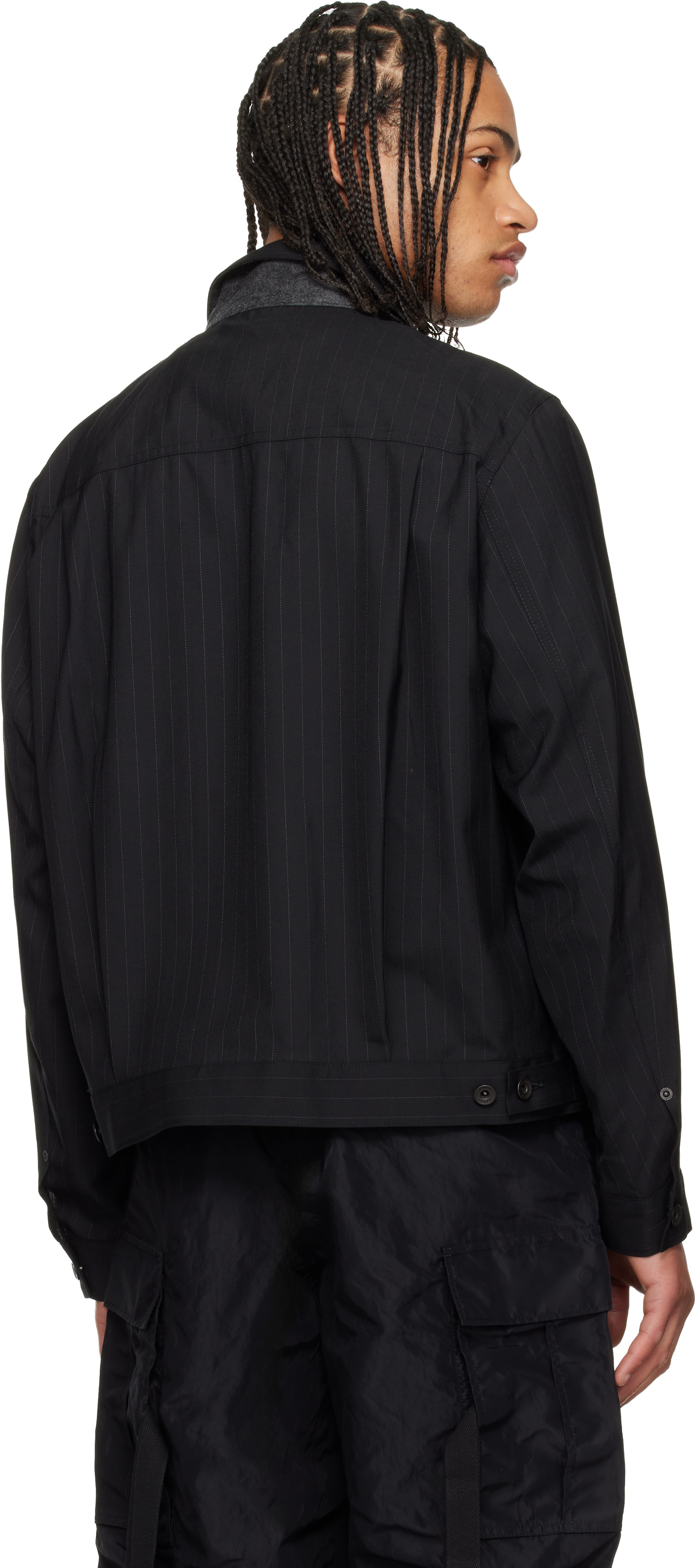 sacai: Black Chalk Stripe Jacket | SSENSE