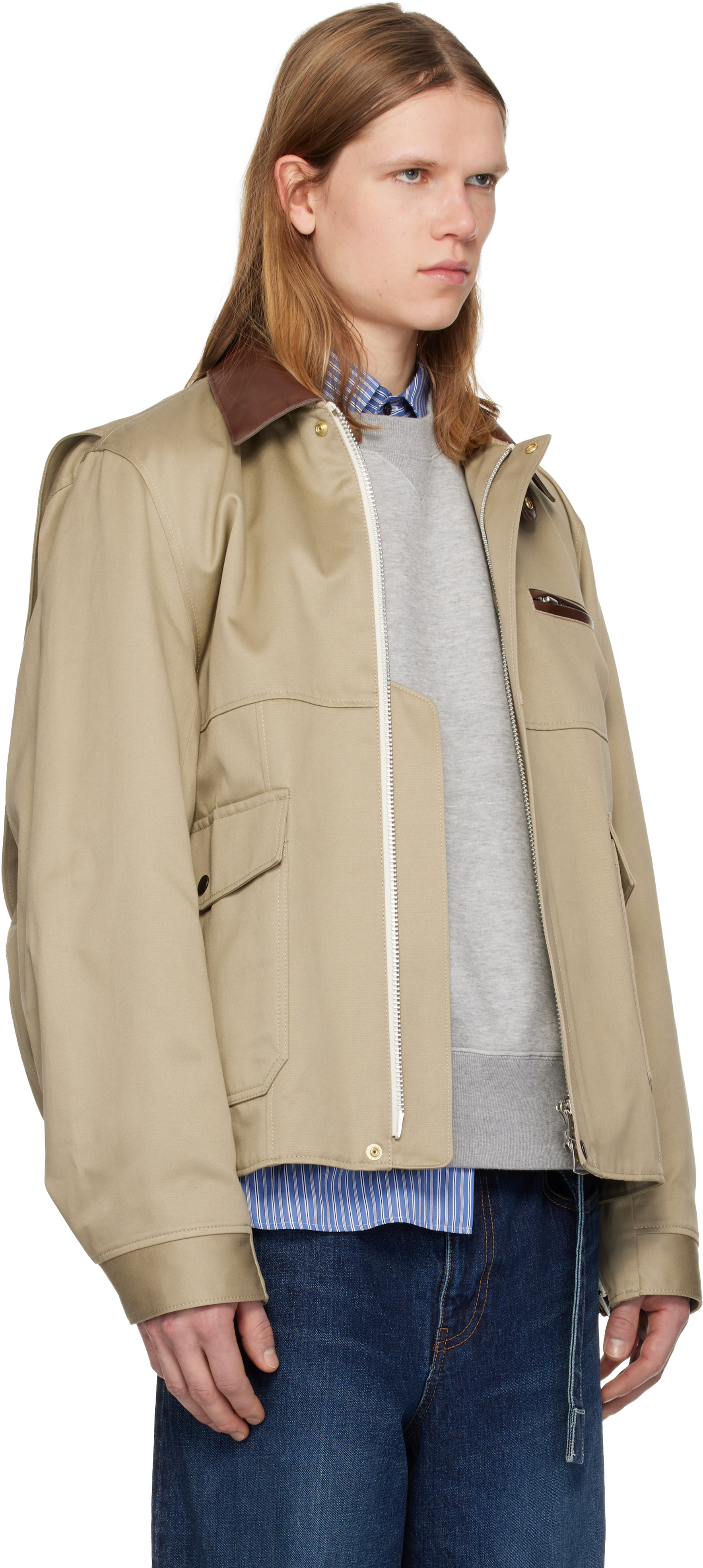 sacai: Beige Cotton Chino Jacket | SSENSE
