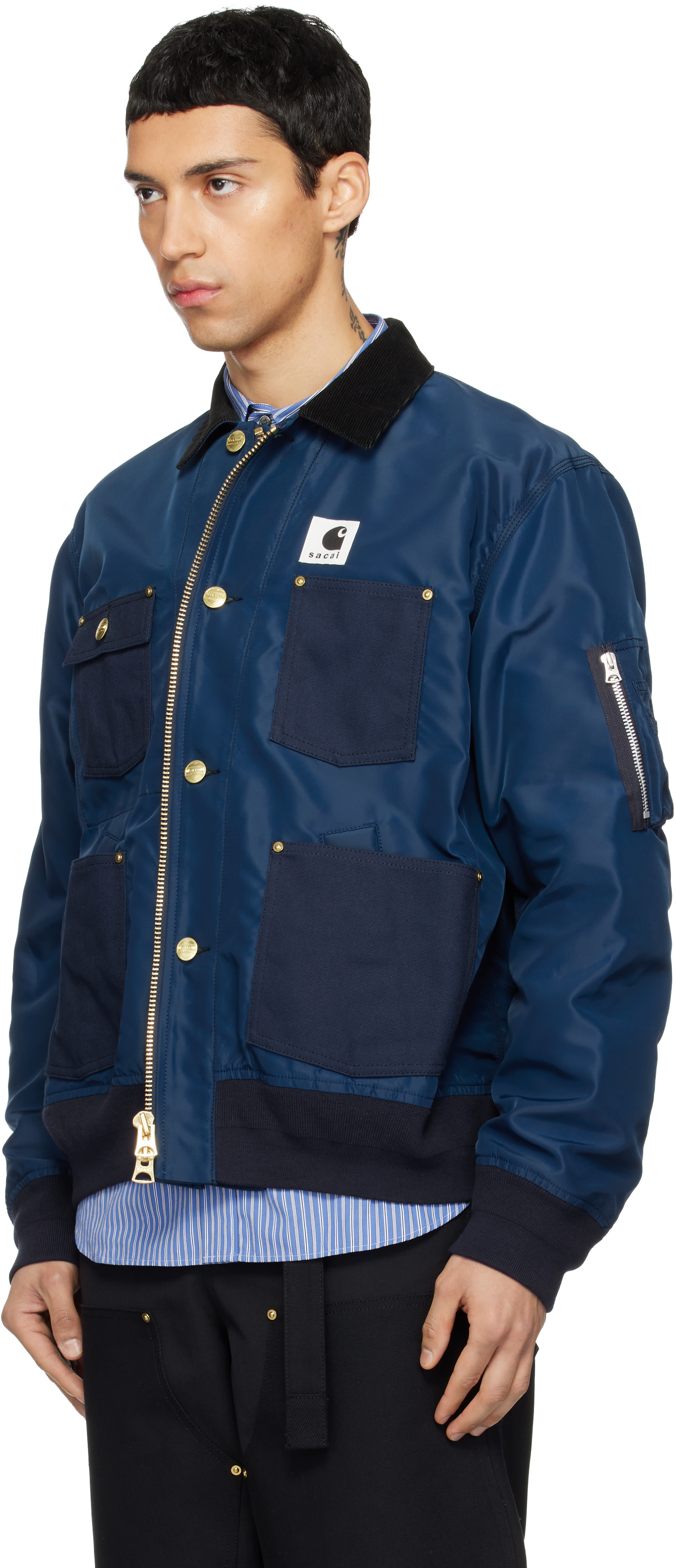 sacai: Navy Carhartt WIP Edition Nylon Twill & Duck Jacket | SSENSE