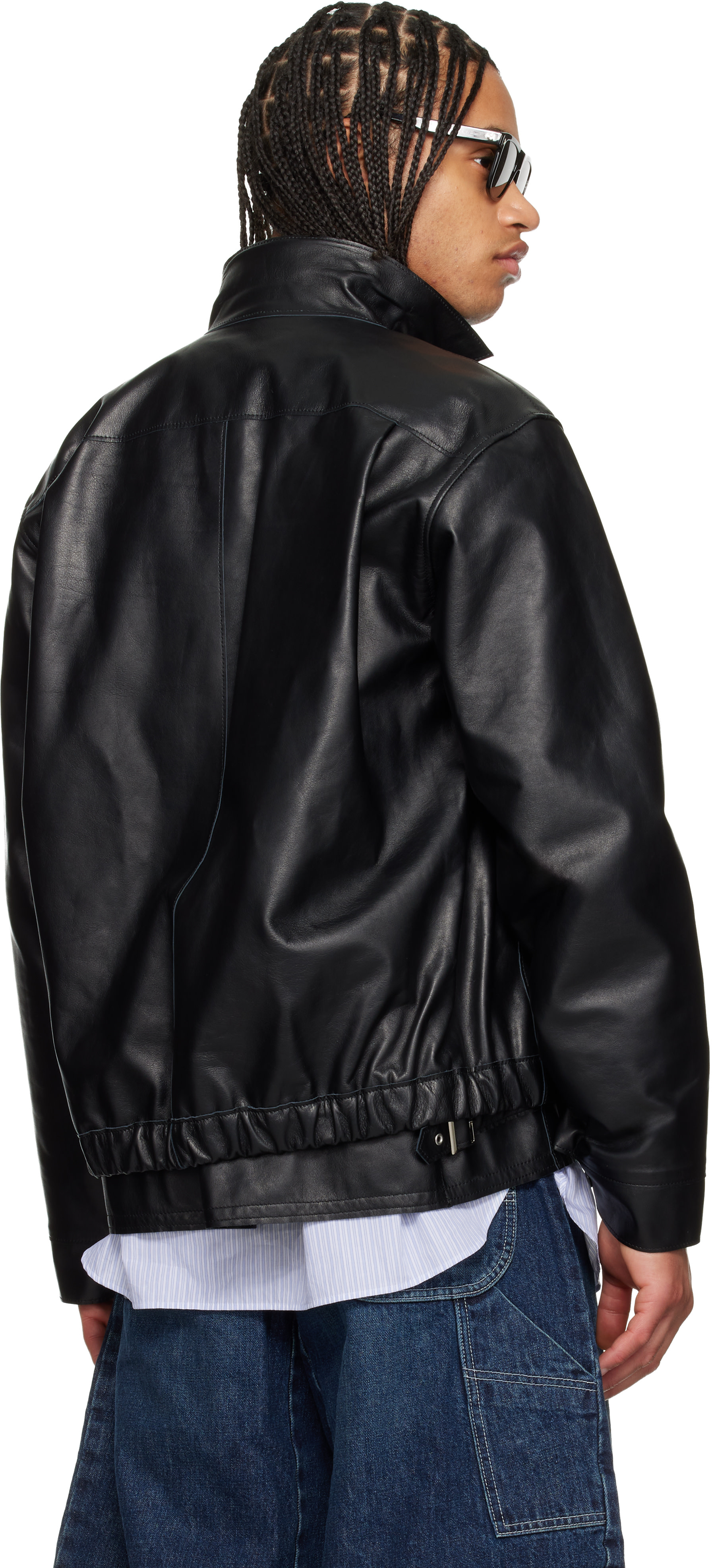 sacai: ブラック レイヤードヘム レザージャケット | SSENSE 日本