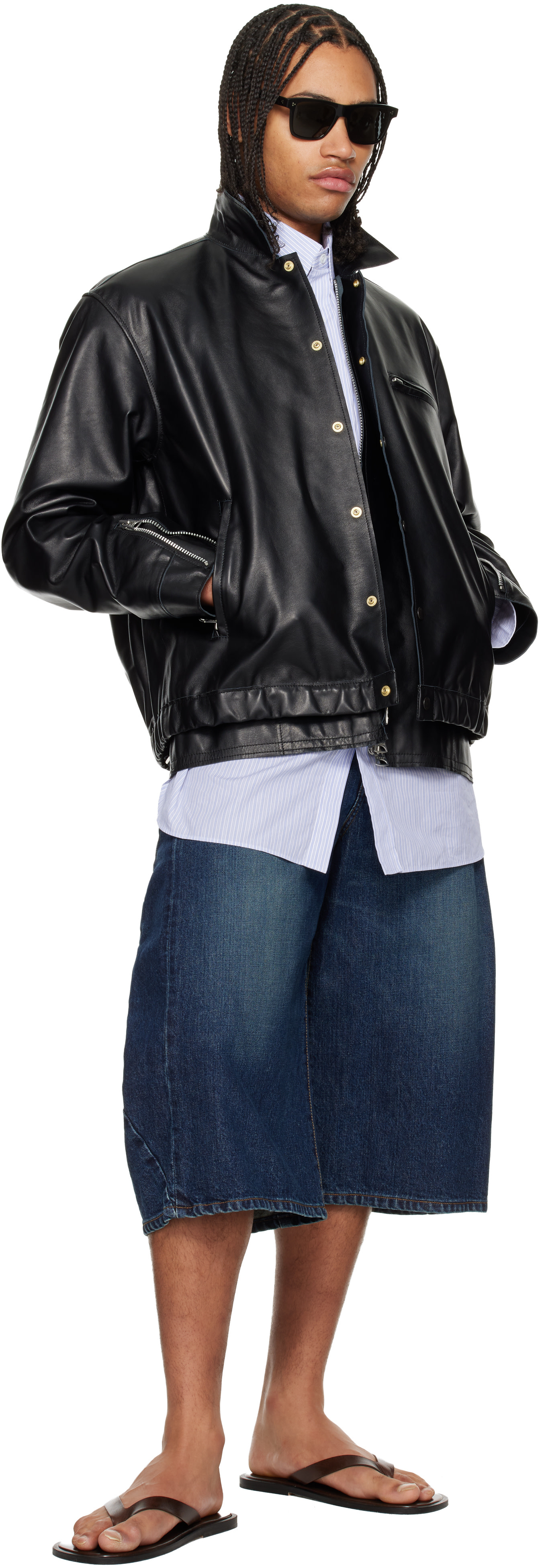 sacai: ブラック レイヤードヘム レザージャケット | SSENSE 日本