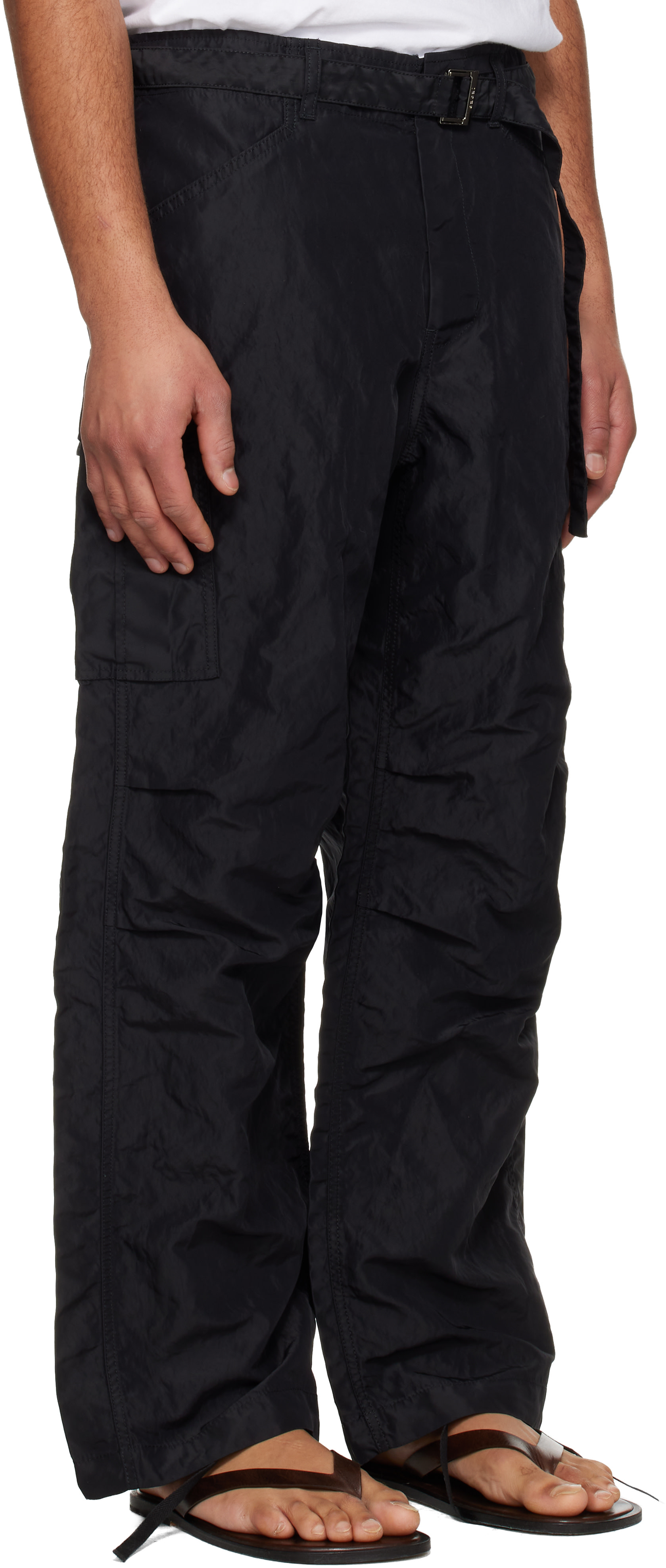 sacai: Black Treated Nylon Twill Cargo Pants | SSENSE