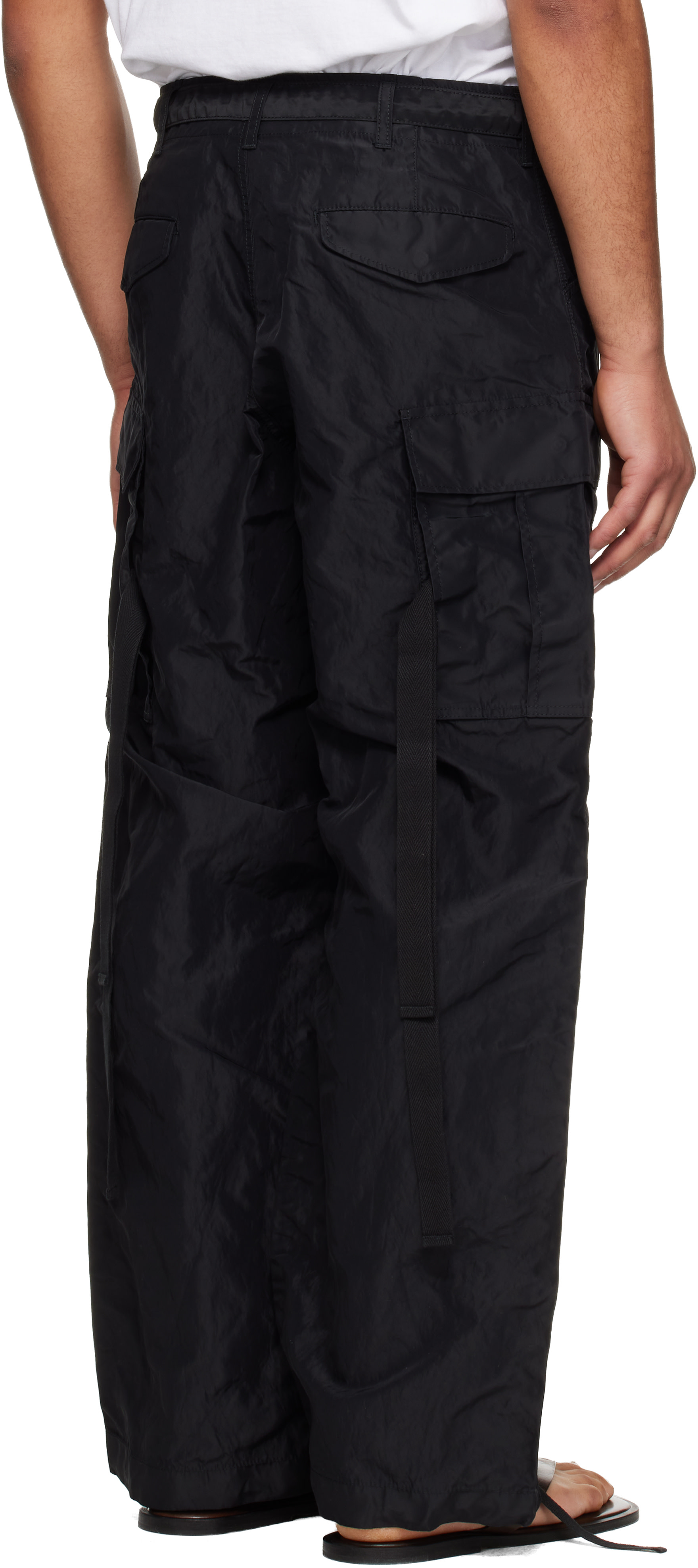 sacai: Black Treated Nylon Twill Cargo Pants | SSENSE