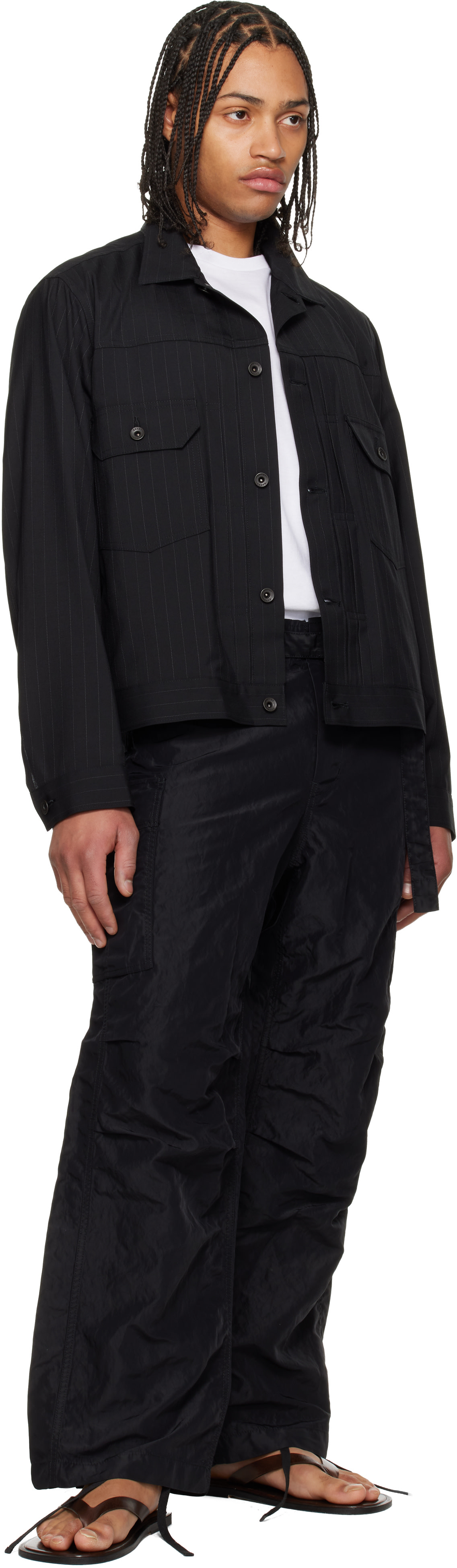 sacai: Black Treated Nylon Twill Cargo Pants | SSENSE