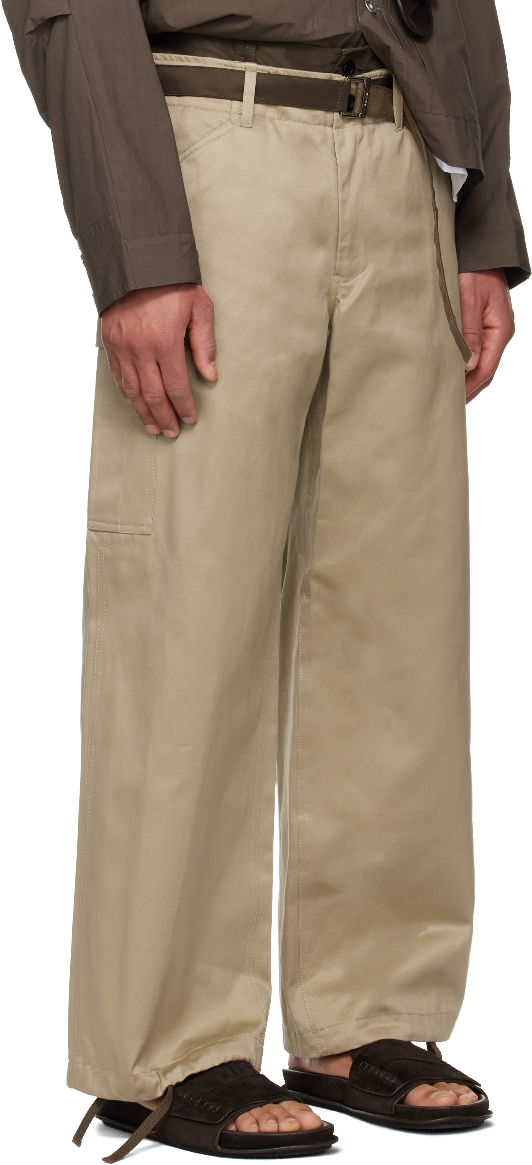 sacai: タン Cotton Chino x Nylon Twill カーゴパンツ | SSENSE 日本