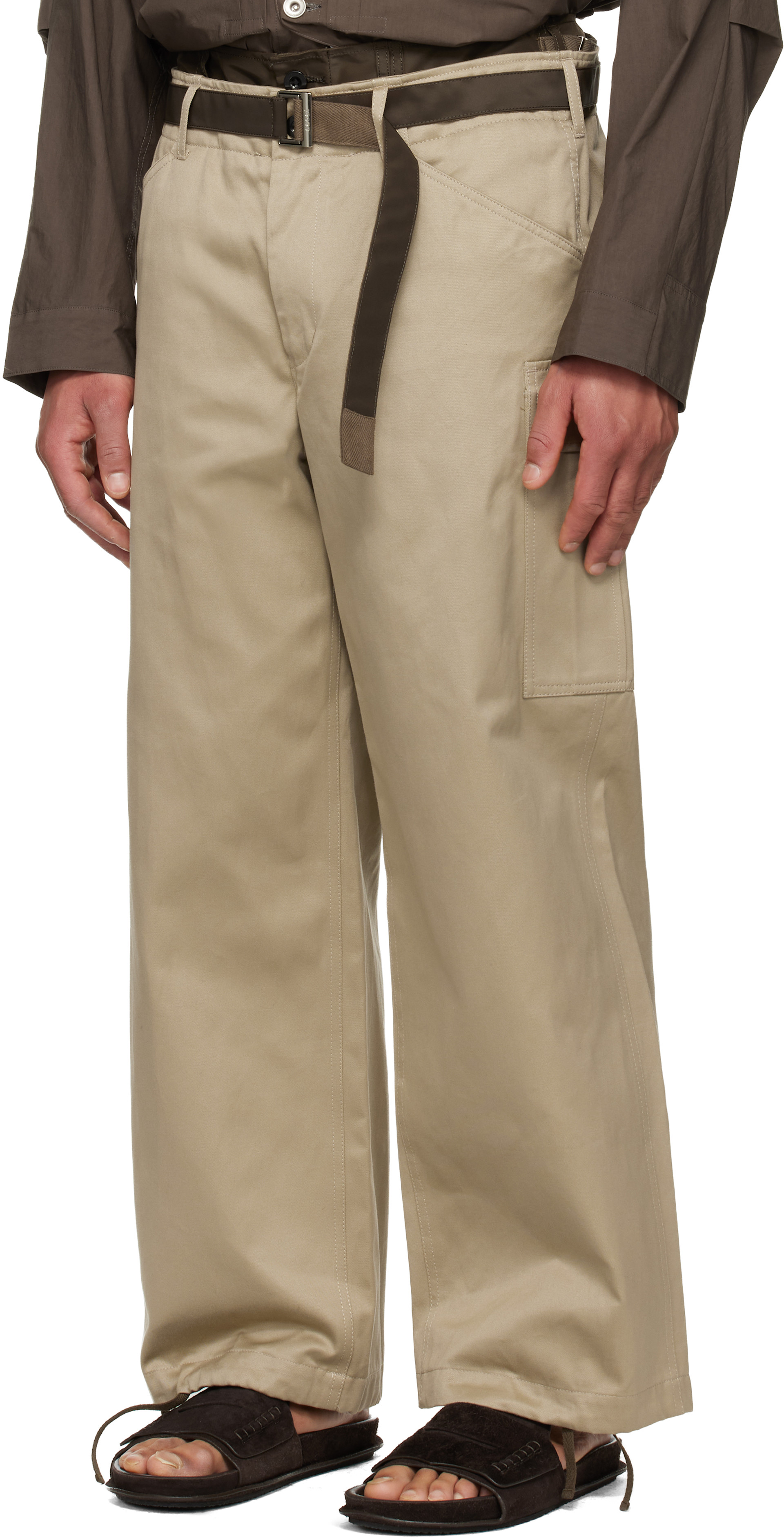 sacai: タン Cotton Chino x Nylon Twill カーゴパンツ | SSENSE 日本
