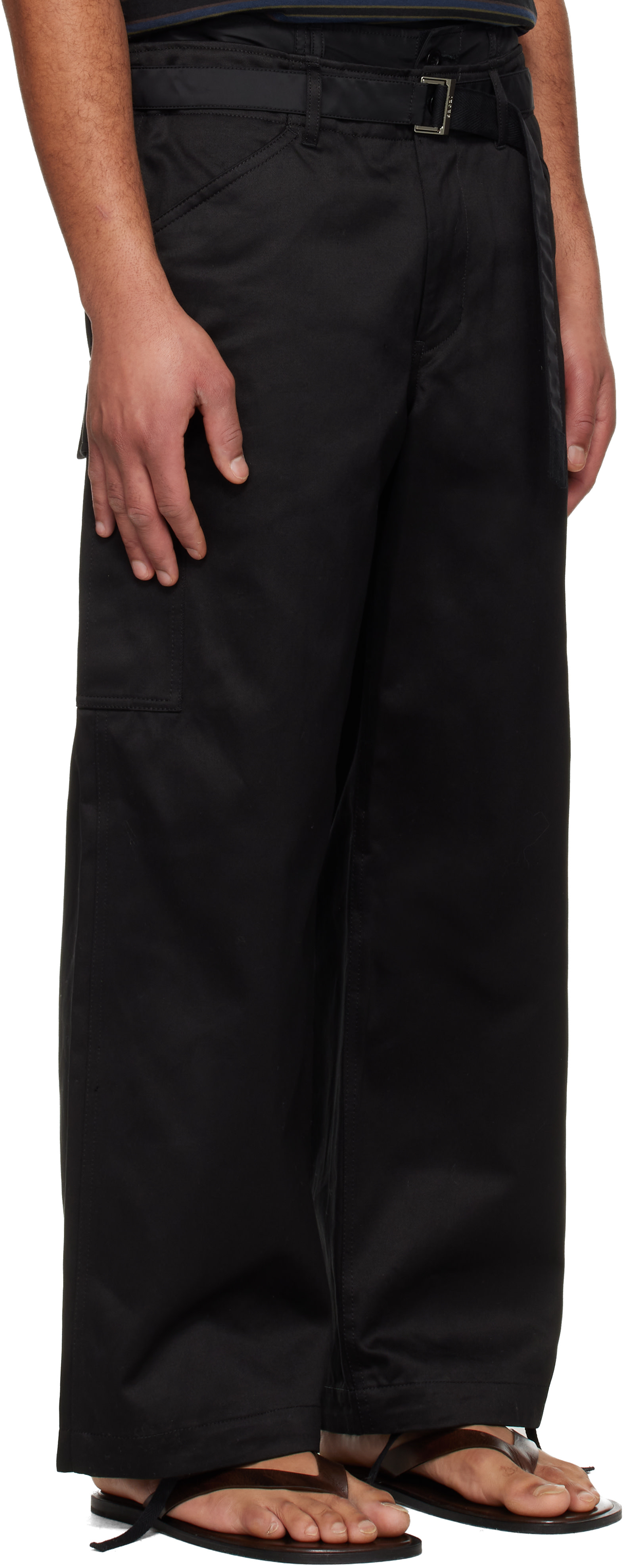 sacai: Black Cotton Chino & Nylon Twill Cargo Pants | SSENSE