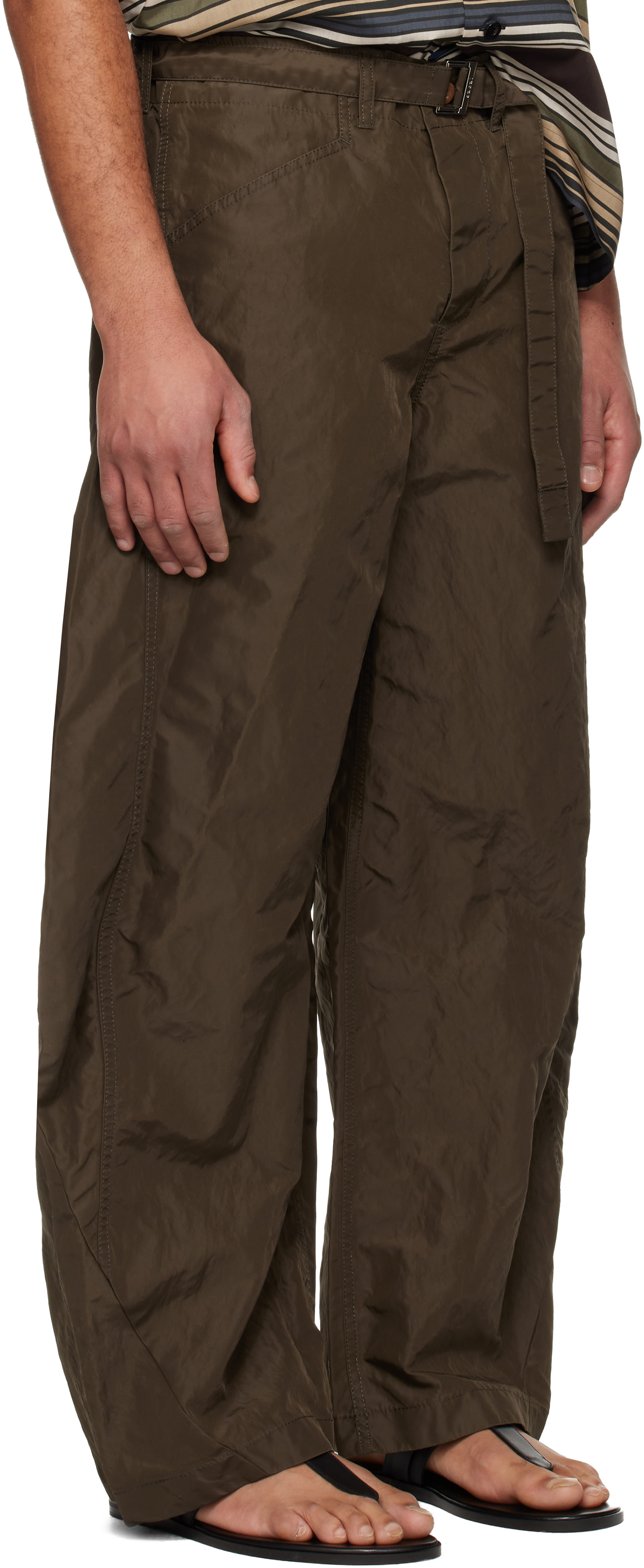 sacai: Khaki Treated Nylon Twill Trousers | SSENSE
