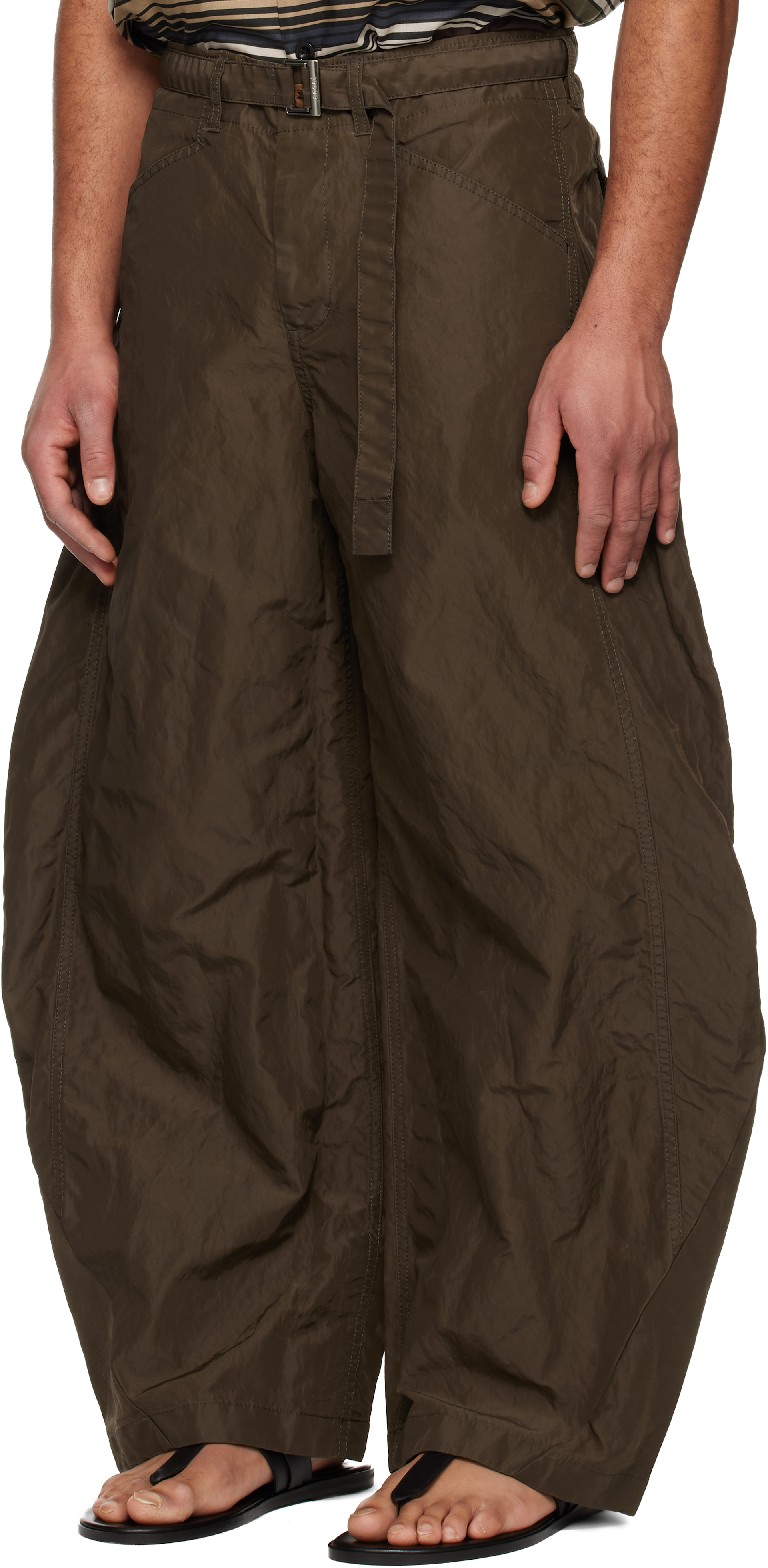 sacai: Khaki Treated Nylon Twill Trousers | SSENSE