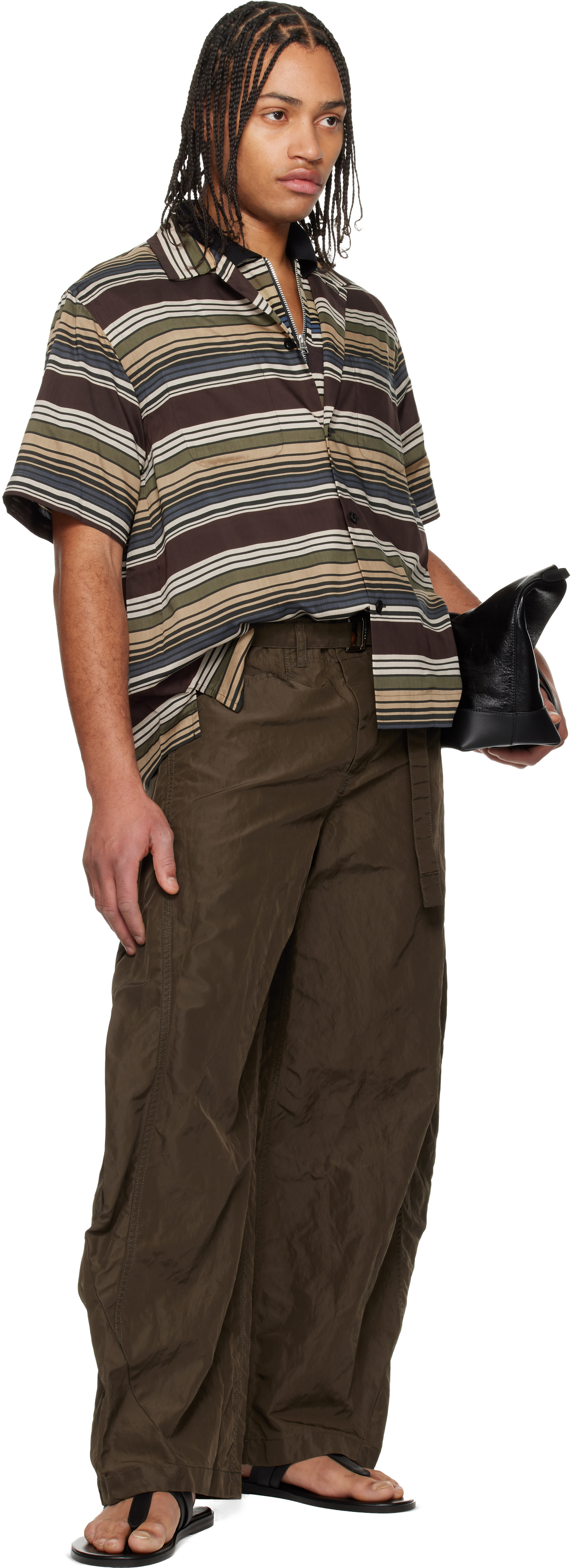 パンツ sacai Treated Nylon Twill Pants sacai: Khaki Treated Nylon Twill Trousers | SSENSE