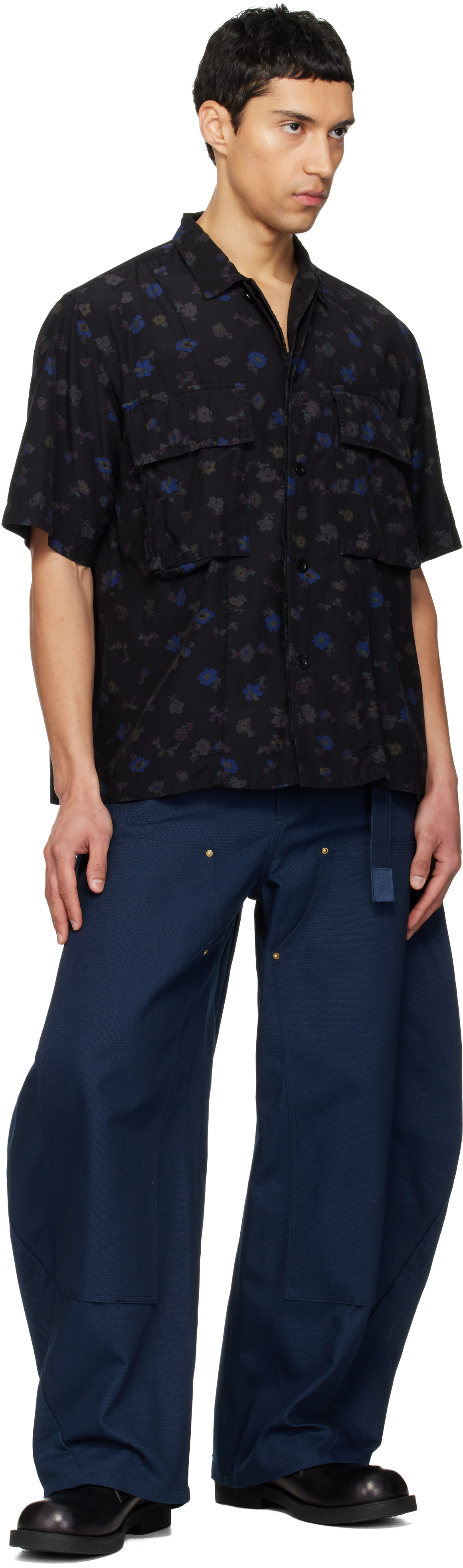 sacai: Black Overdyed Floral Print Shirt | SSENSE