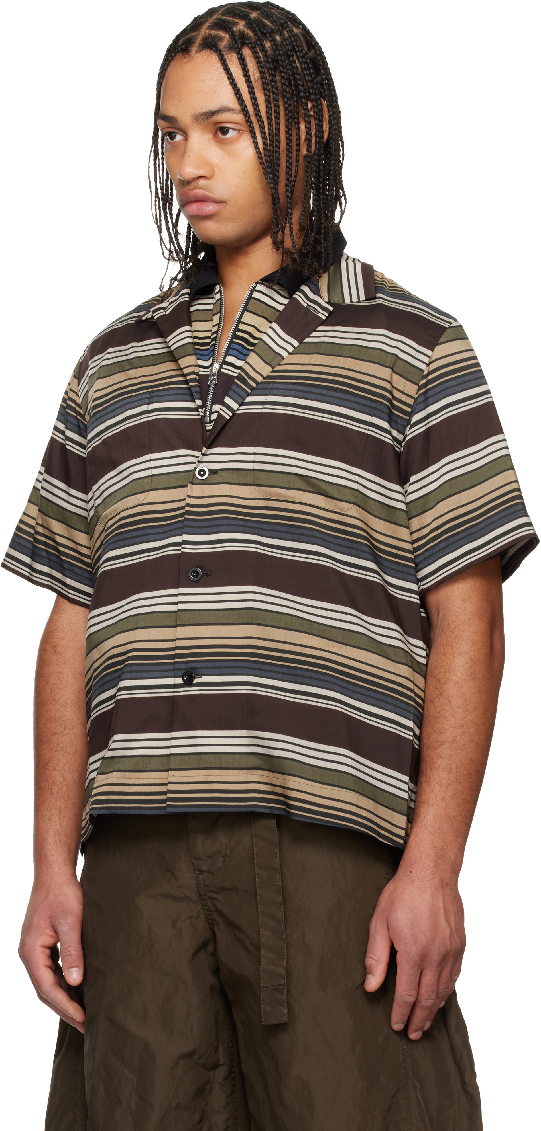『Azuma』sacai(サカイ) STRIPE SHIRT sacai: Beige & Brown Horizontal Stripe Shirt | SSENSE