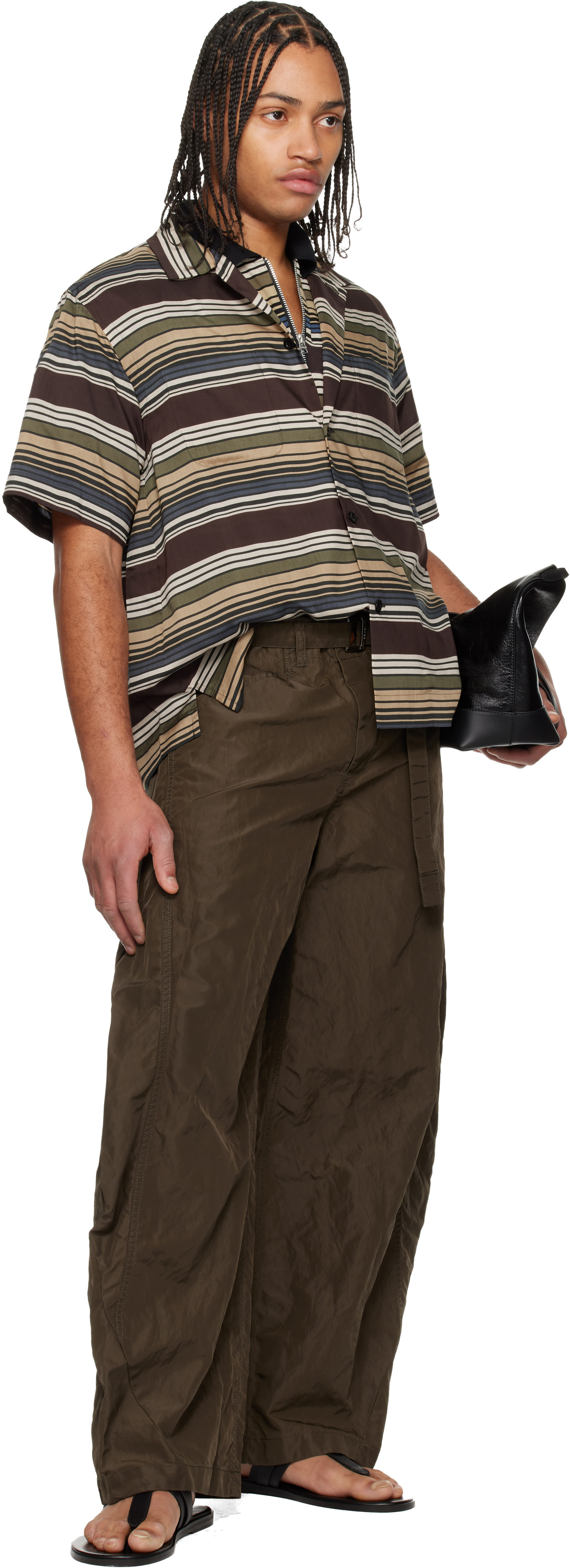 sacai: Beige & Brown Horizontal Stripe Shirt | SSENSE