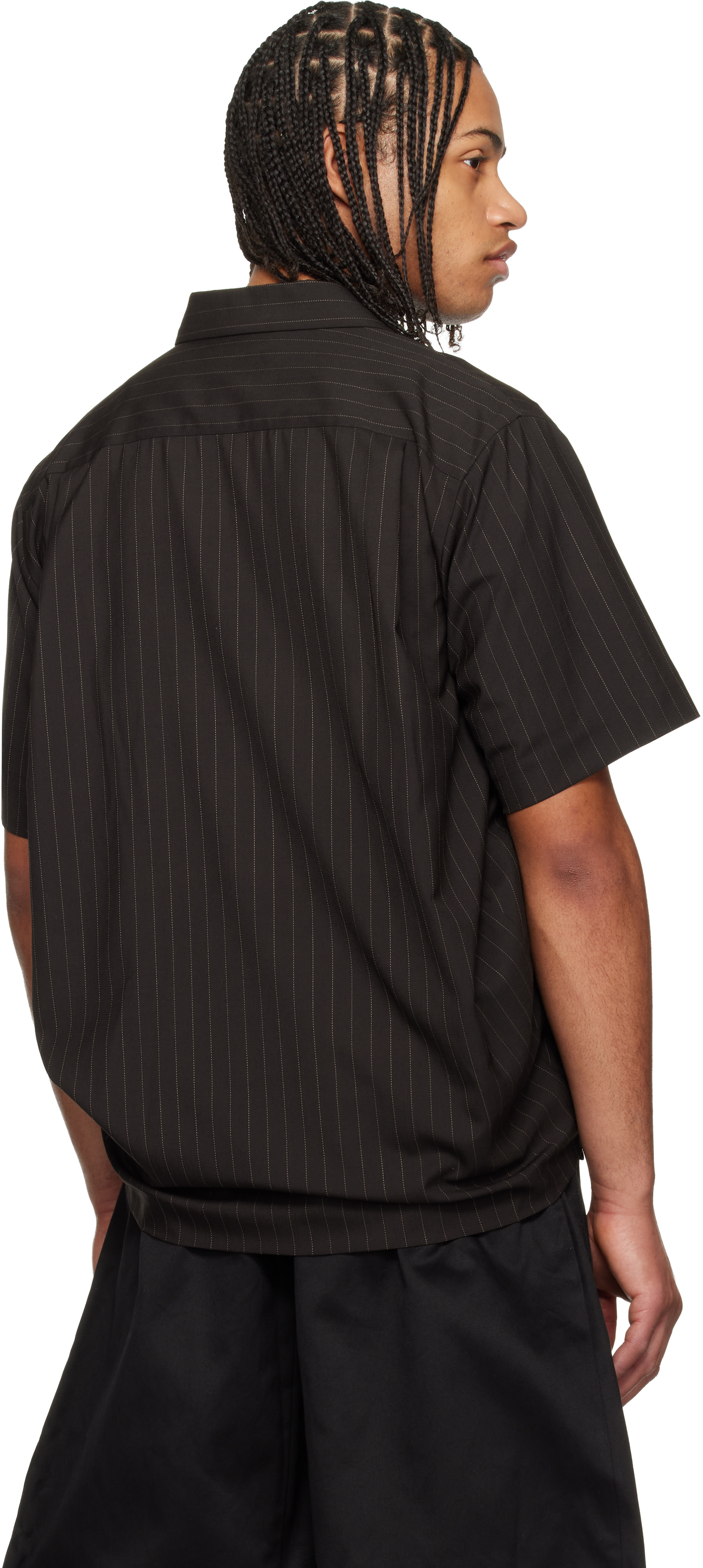sacai: Brown Chalk Stripe Shirt | SSENSE