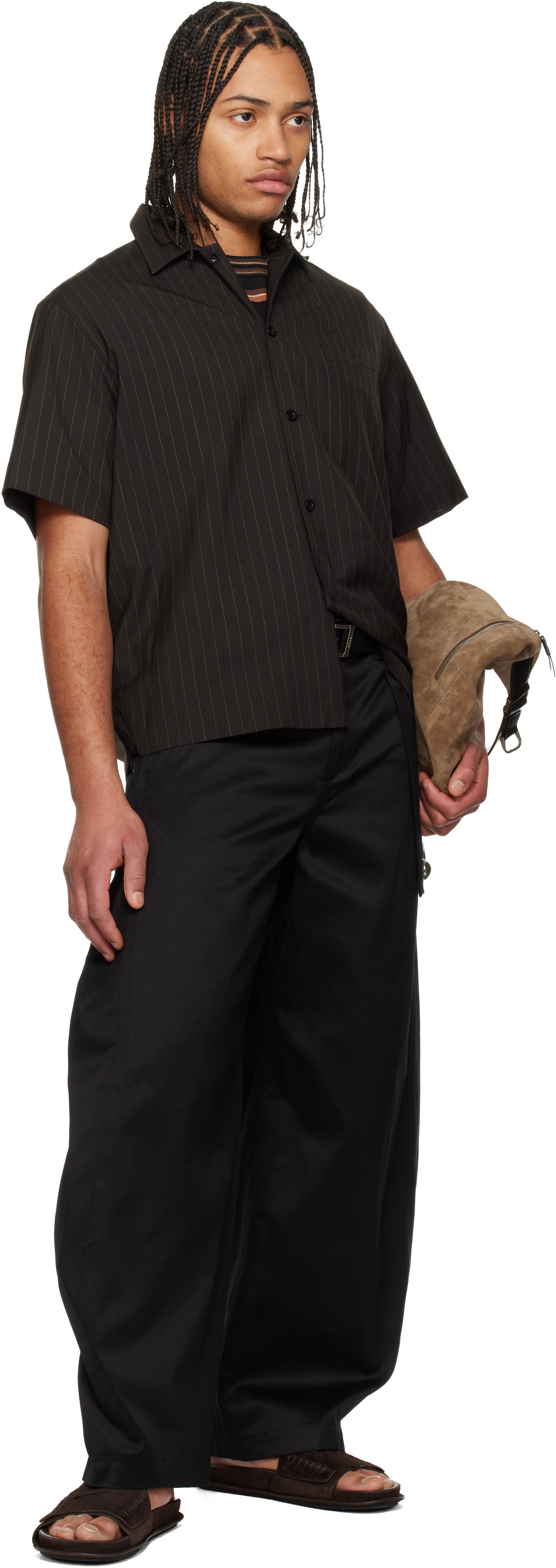 sacai: Brown Chalk Stripe Shirt | SSENSE sacai: Brown Chalk Stripe Shirt | SSENSE