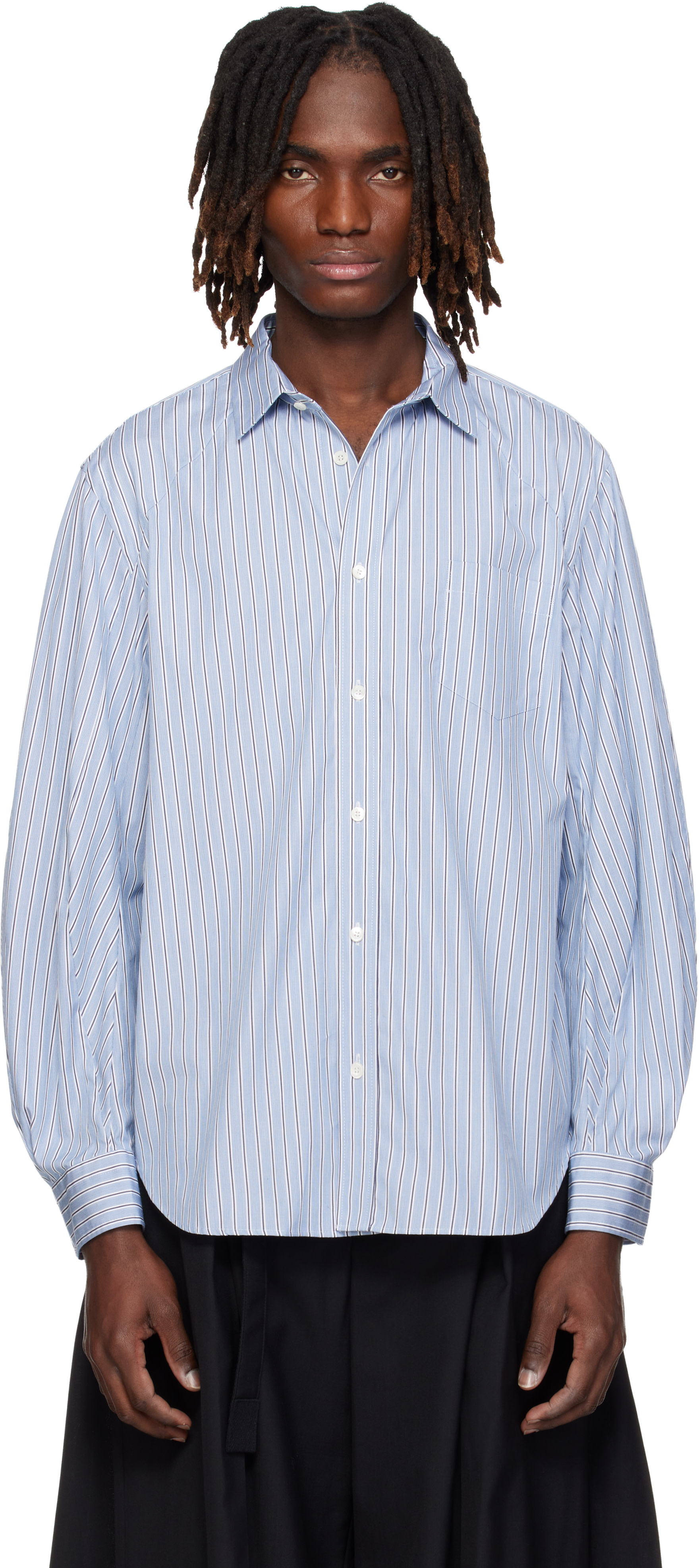 sacai: Blue Poplin Shirt | SSENSE United Kingdom
