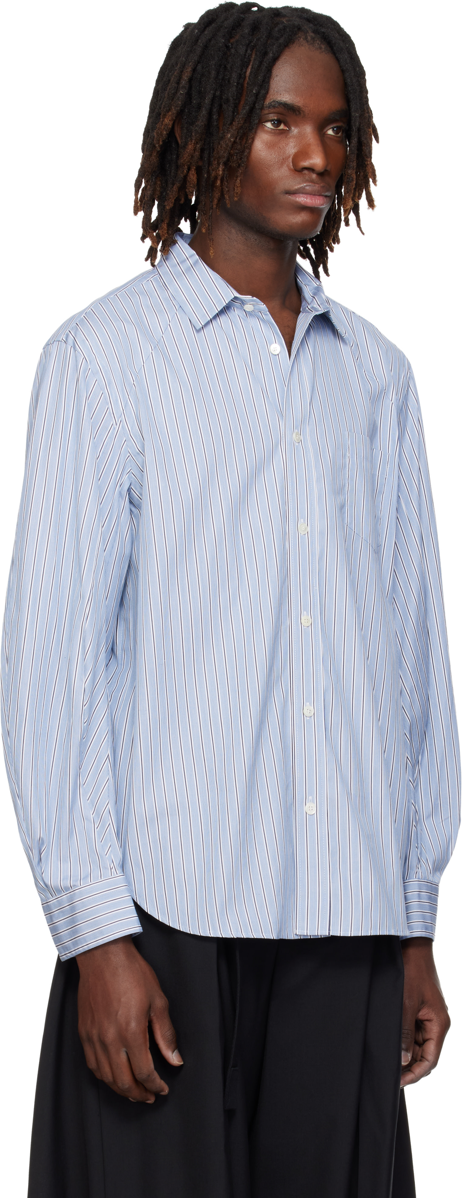 sacai: Blue Poplin Shirt | SSENSE