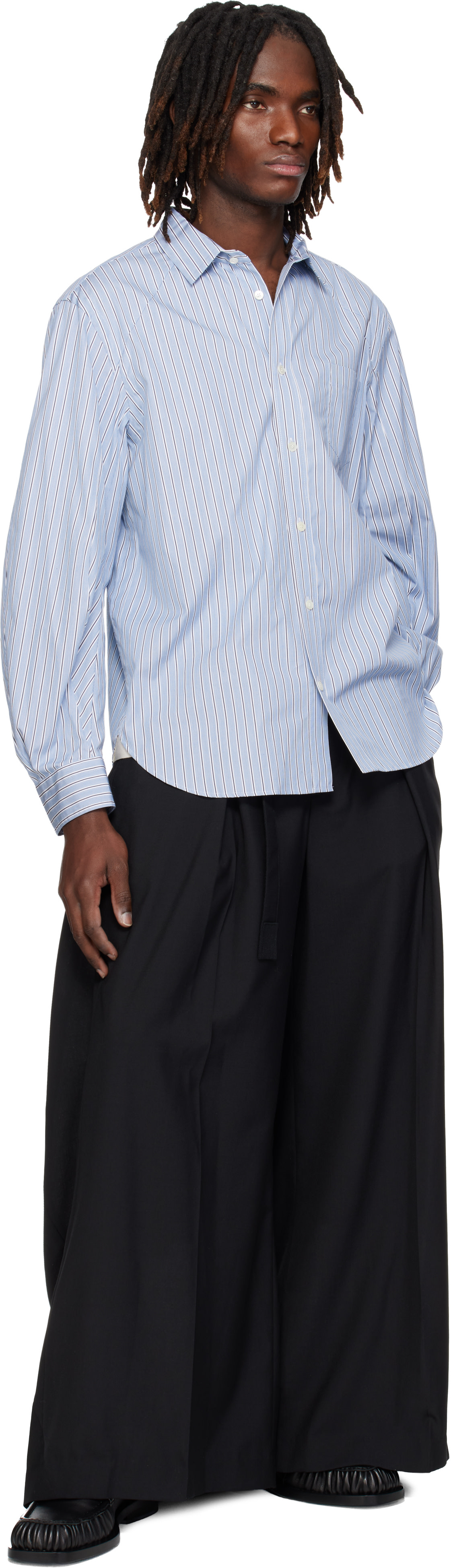 sacai: Blue Poplin Shirt | SSENSE sacai: Blue Poplin Shirt | SSENSE