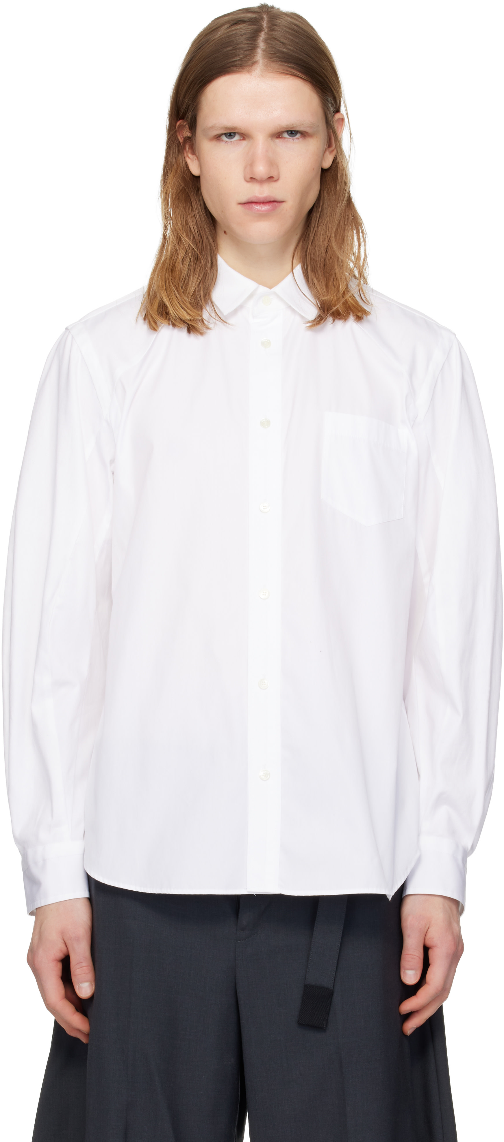 sacai 白　シャツ　ブラウス　スーチング sacai: White Poplin Shirt | SSENSE