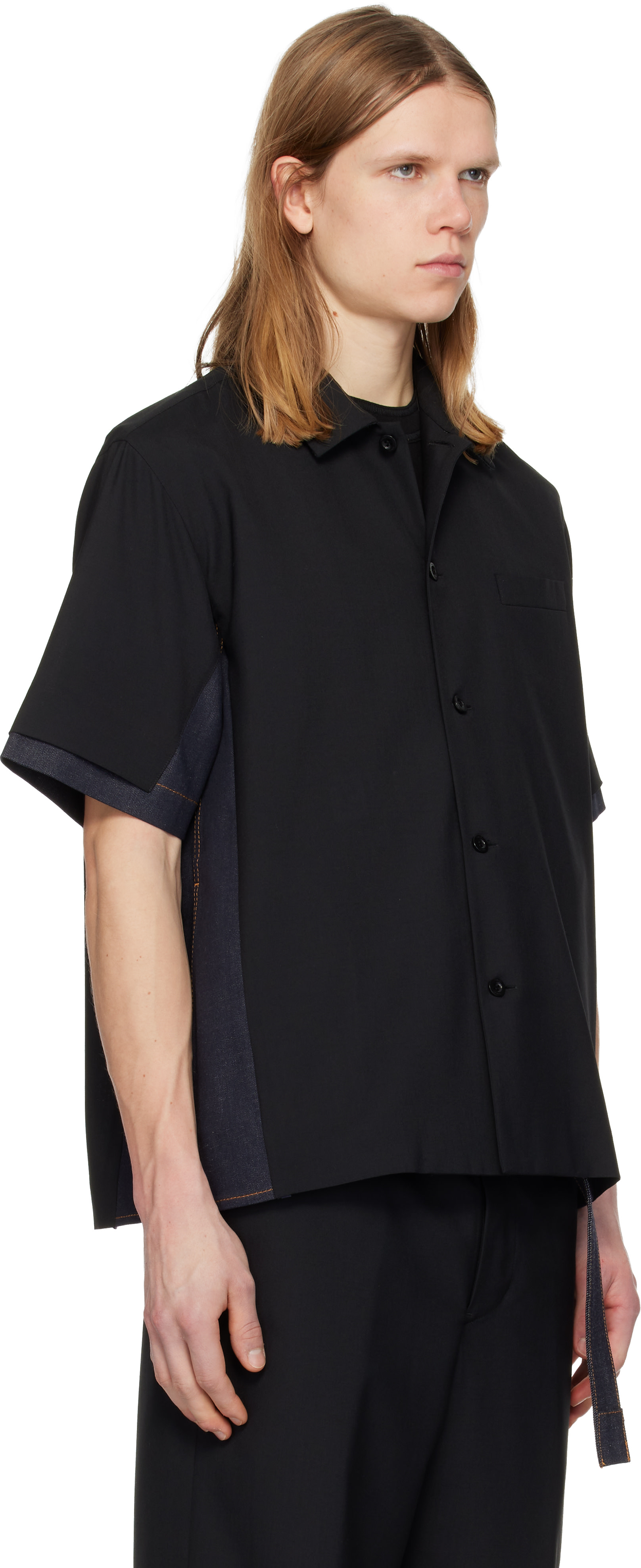 トップス sacai 23SS SuitingShirt sacai: Black Suiting & Denim Shirt | SSENSE