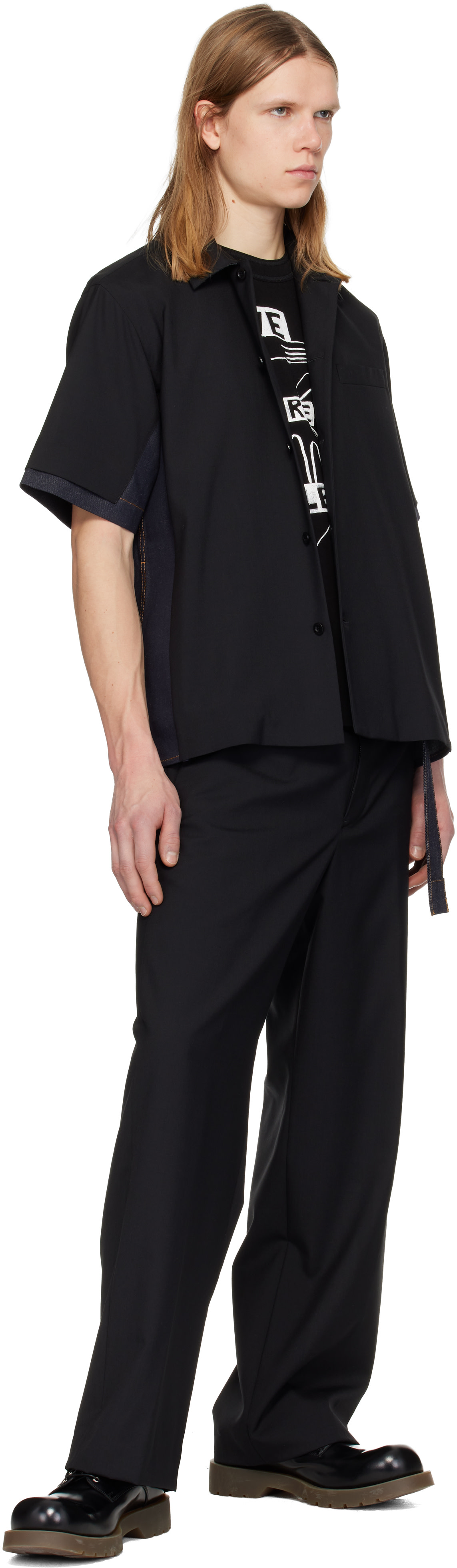 sacai: ブラック Suiting & Denim シャツ | SSENSE 日本