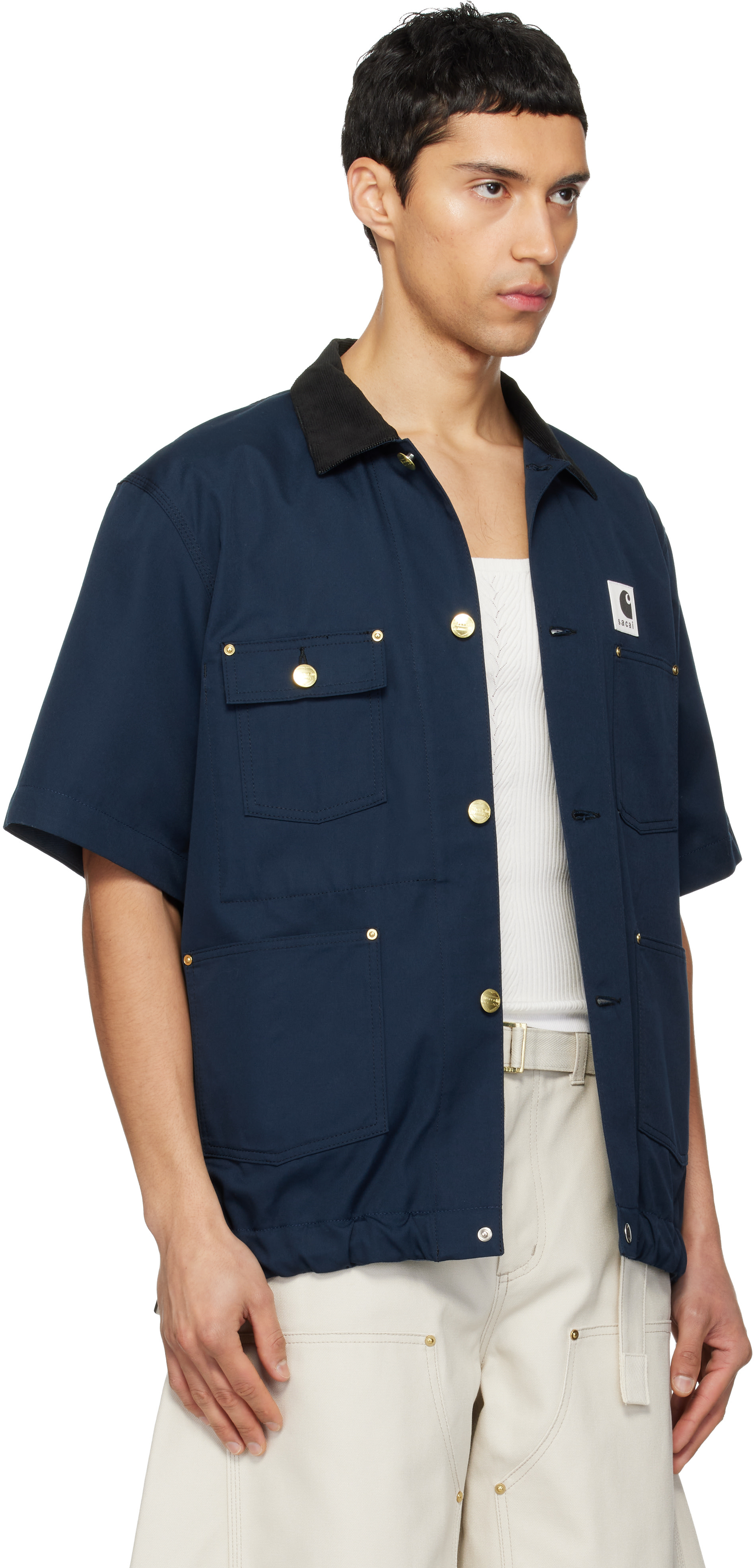 sacai: Navy Carhartt WIP Edition Duck Shirt | SSENSE Canada