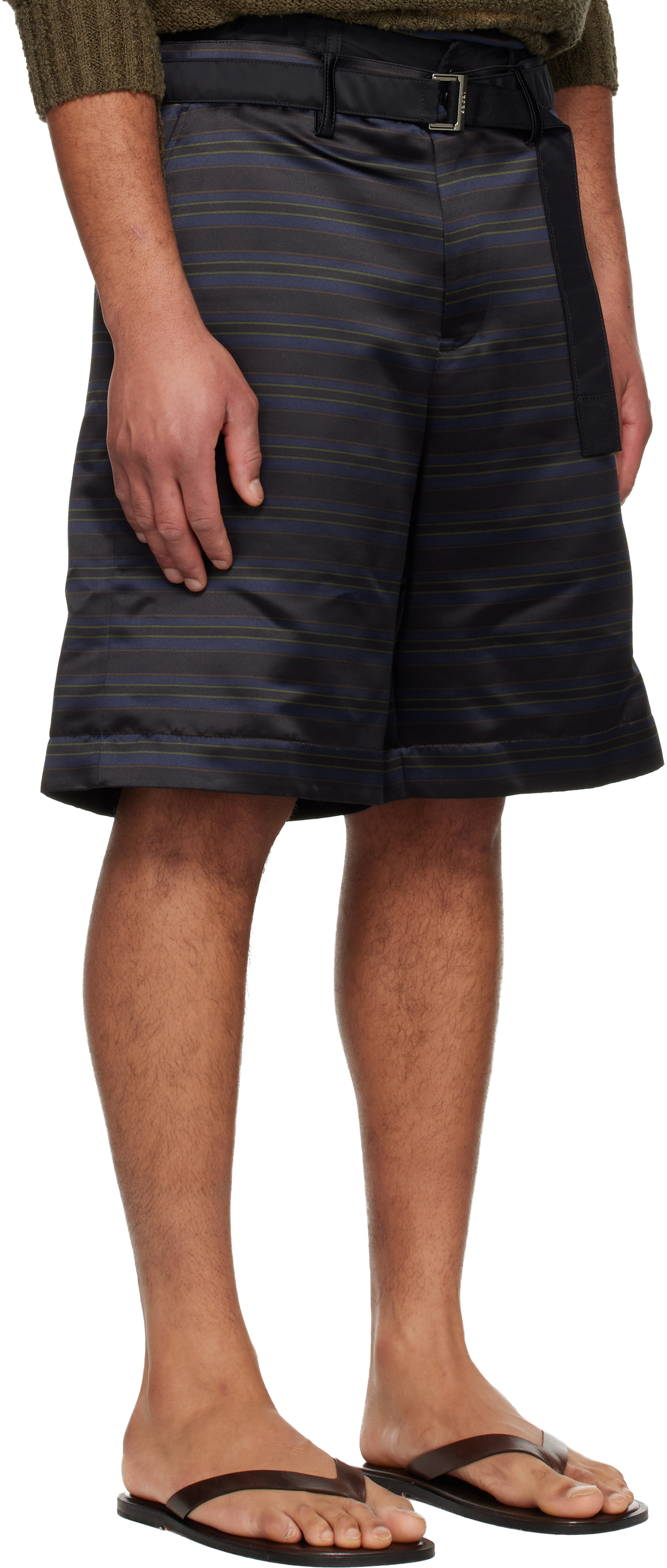 sacai: Navy Horizontal Stripe Shorts | SSENSE
