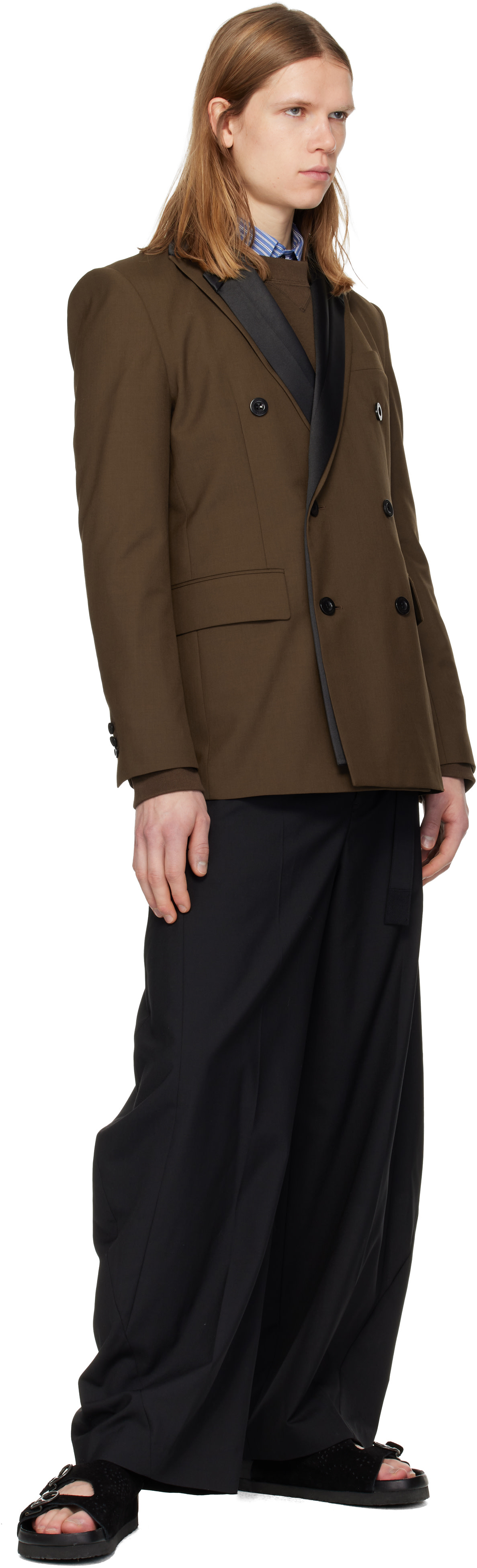 sacai: ブラウン Suiting テーラードジャケット | SSENSE 日本