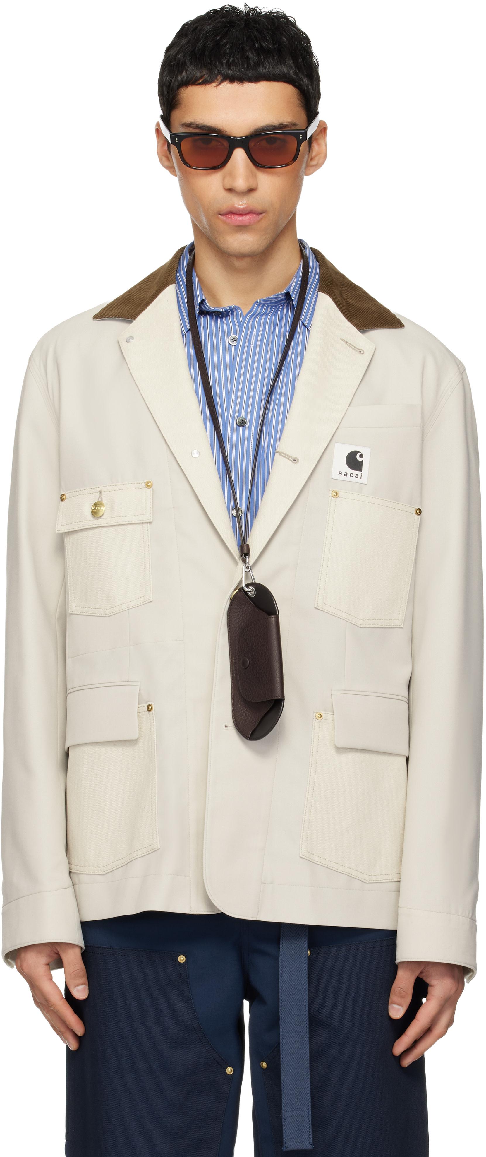sacai: Off-White Carhartt WIP Edition Suiting & Duck Blazer | SSENSE sacai: Off-White Carhartt WIP Edition Suiting & Duck Blazer | SSENSE