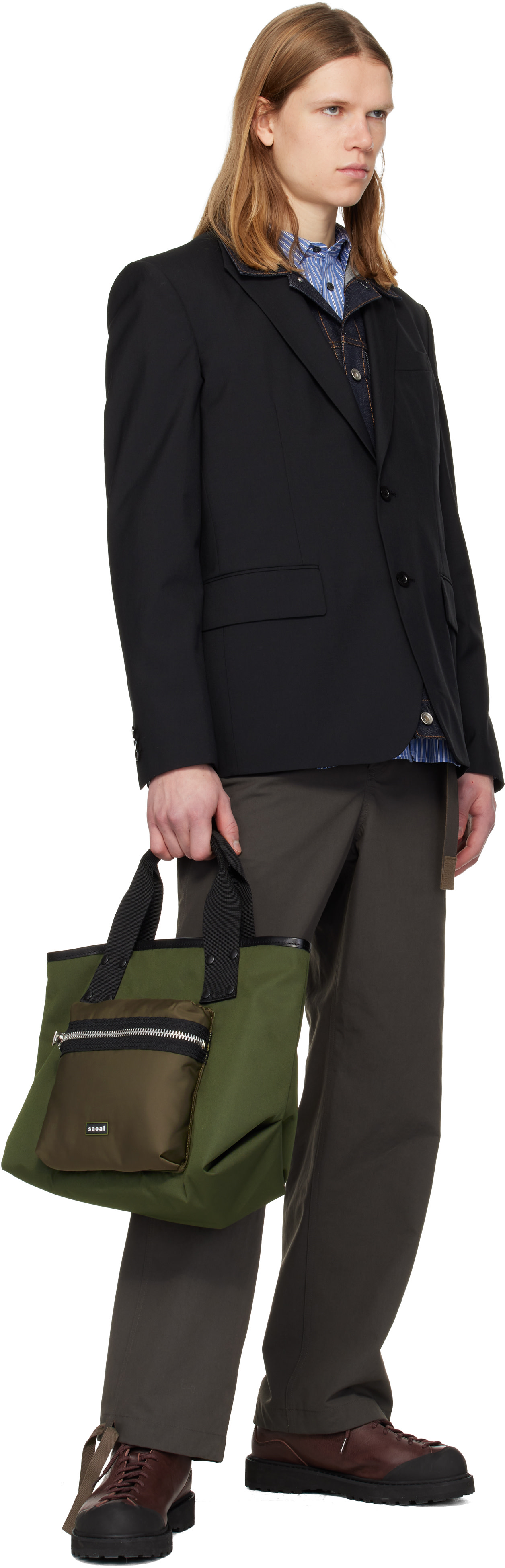 sacai: ブラック Suiting & Denim テーラードジャケット | SSENSE 日本