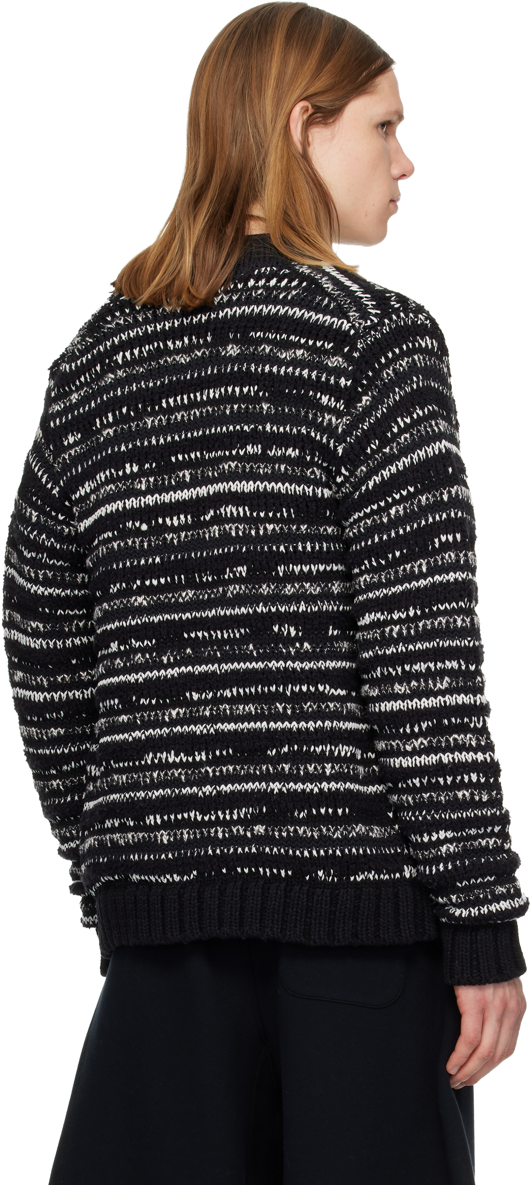 sacai: ブラック＆ホワイト Mix Knit ブルゾン カーディガン | SSENSE 日本