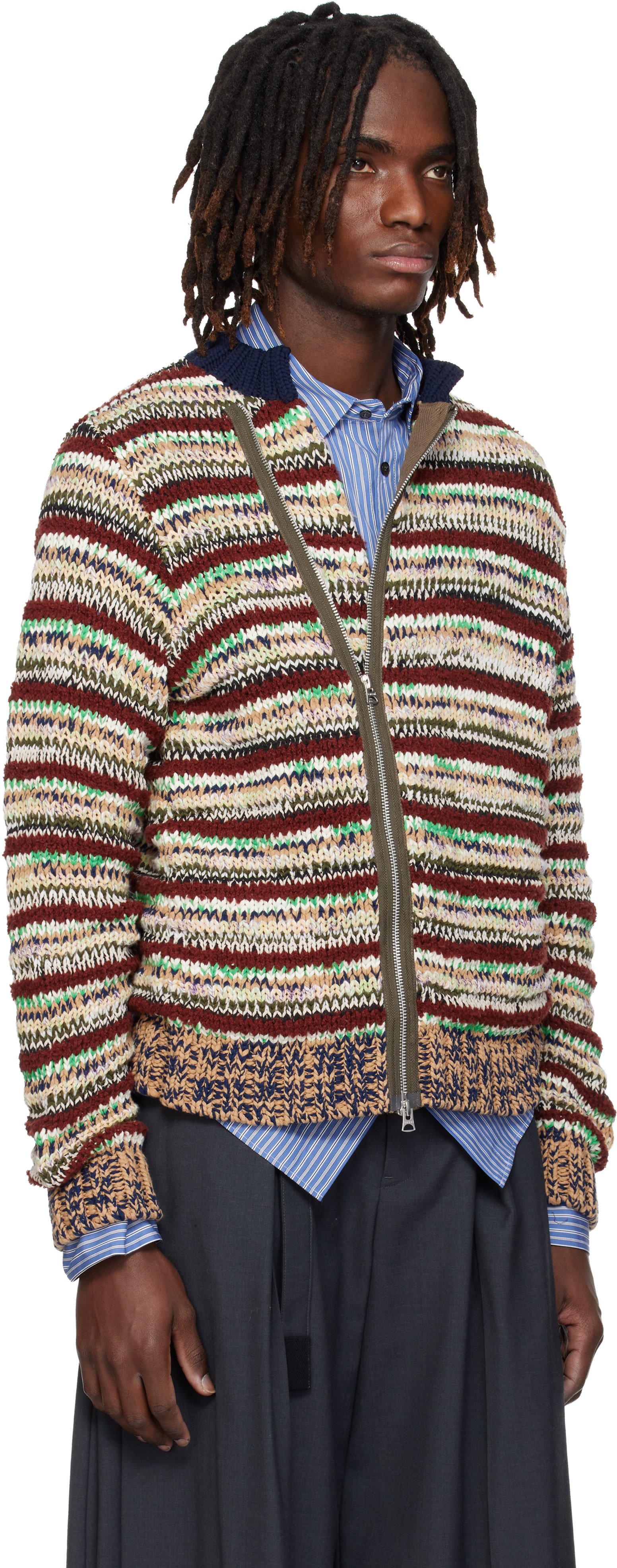 sacai: Multicolor Mix Knit Blouson Cardigan | SSENSE