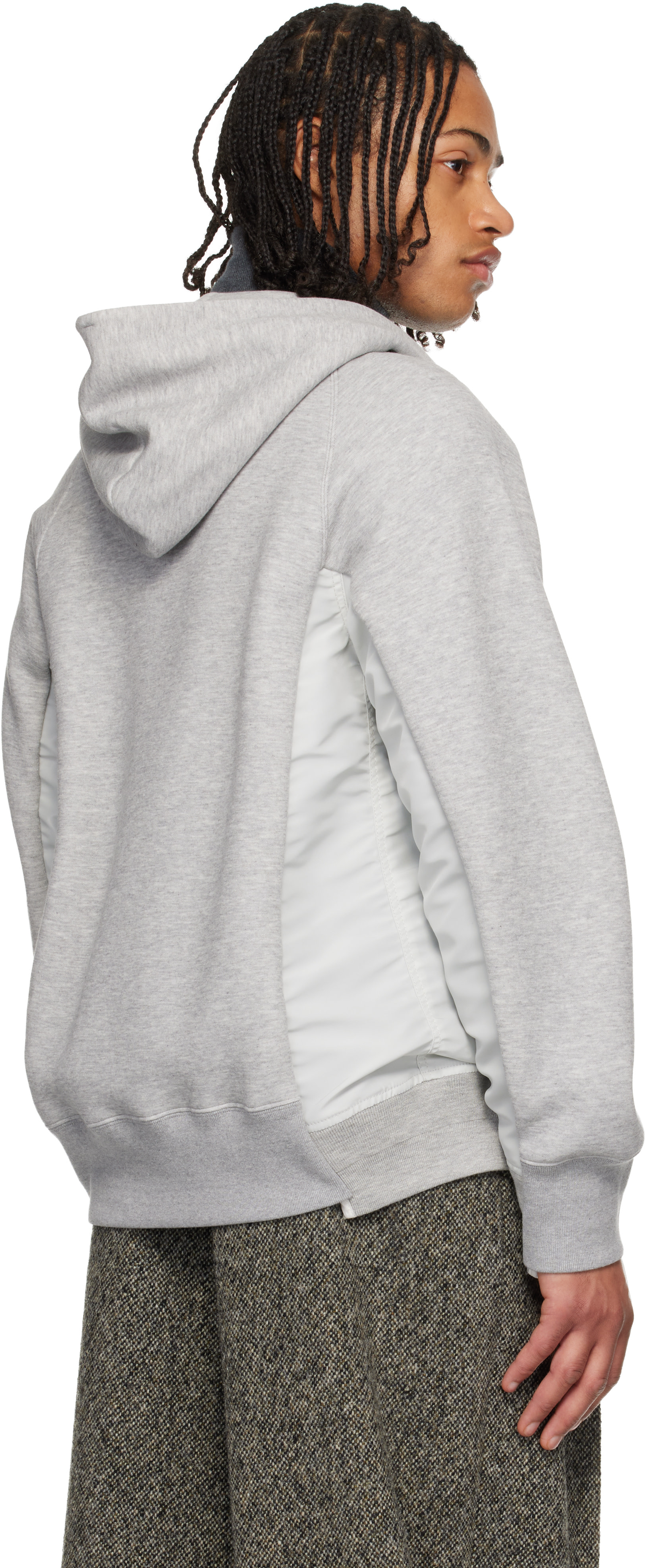 sacai: グレー Sponge Sweat & Nylon Twill フーディ | SSENSE 日本